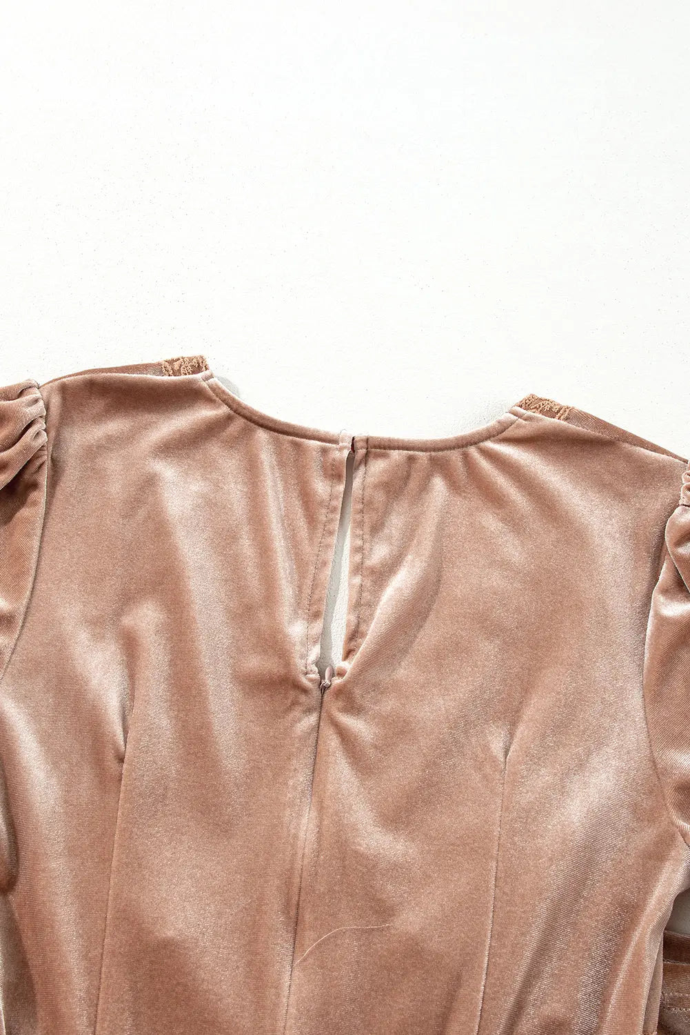 Chestnut Velvet Lacy V Neckline Short Sleeve Empire Waist Flowy Maxi Dress - eAura