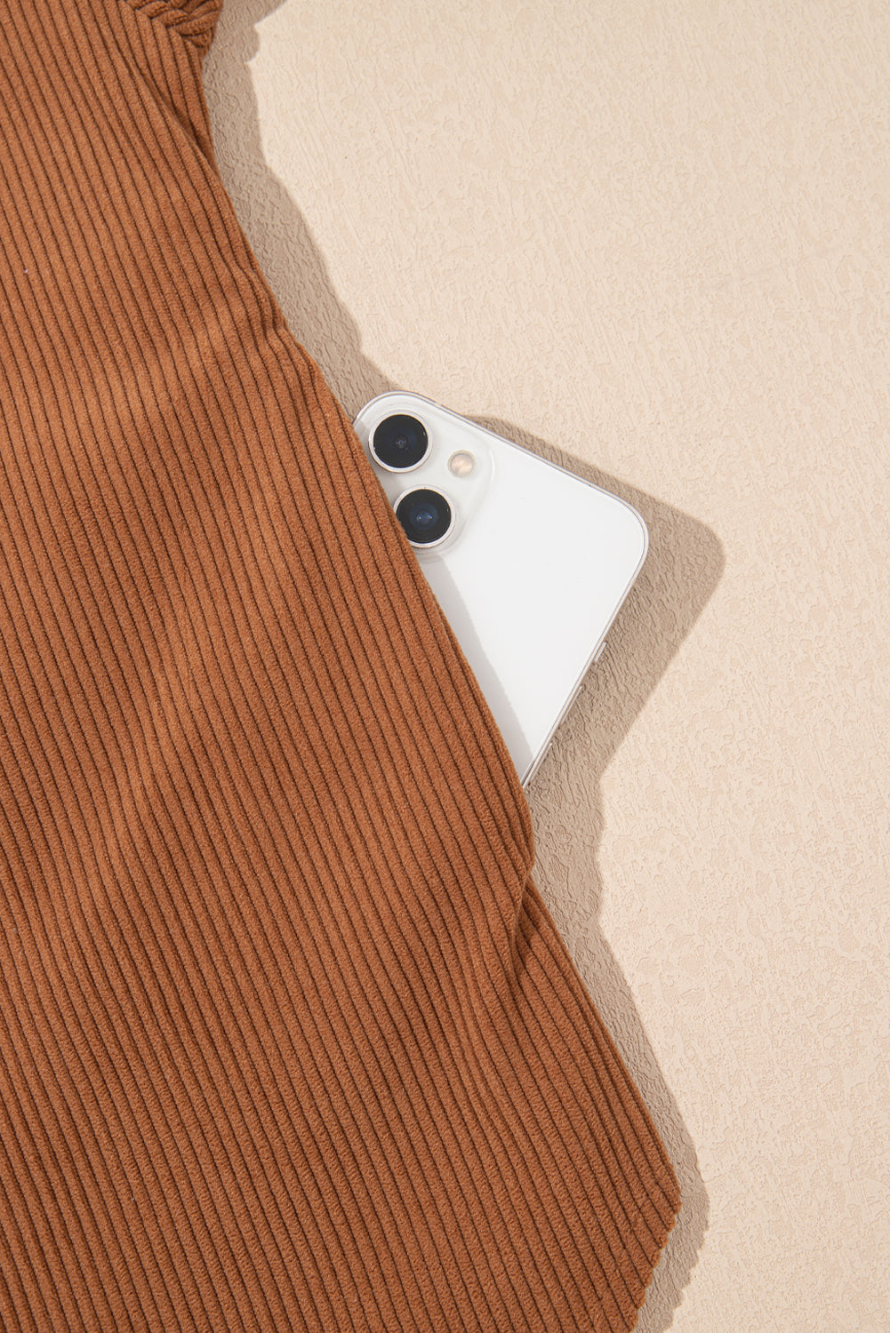 Cinnamon Corduroy Flap Pocket Button Up Round Hem Shacket - Outerwear/Jackets
