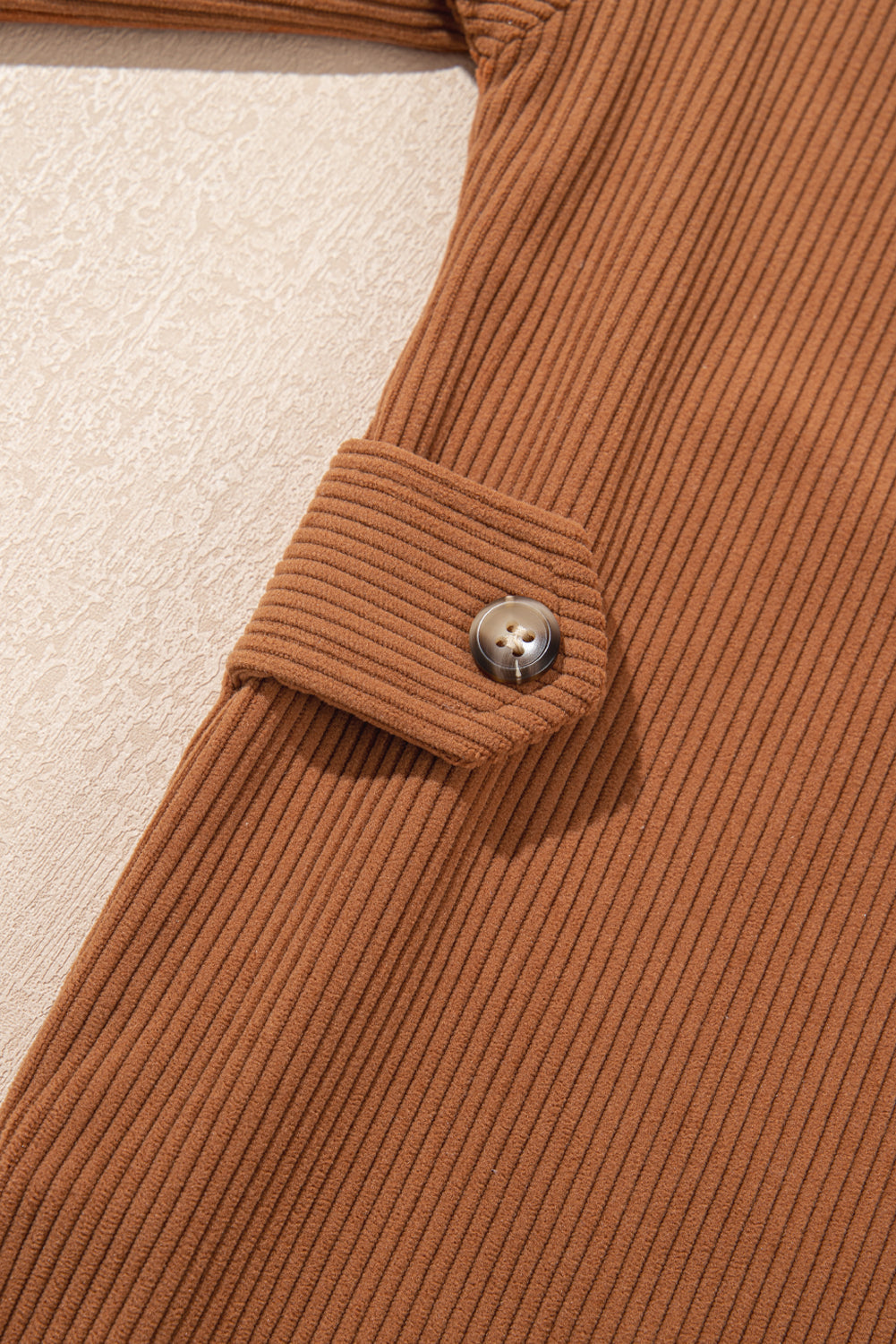 Cinnamon Corduroy Flap Pocket Button Up Round Hem Shacket - Outerwear/Jackets