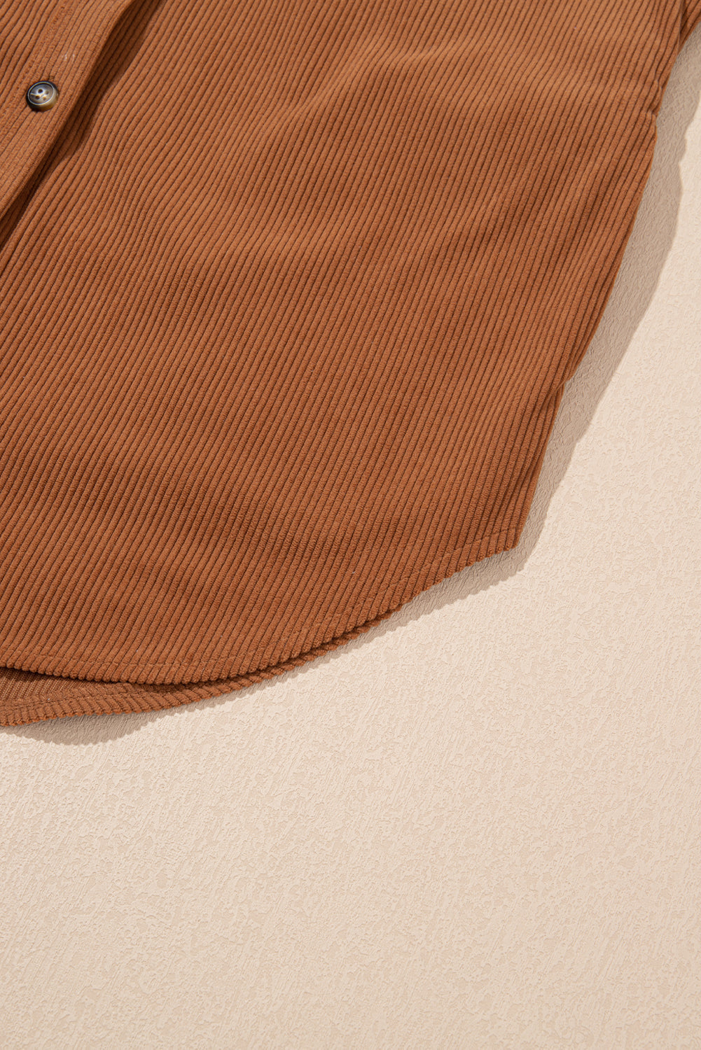 Cinnamon Corduroy Flap Pocket Button Up Round Hem Shacket - Outerwear/Jackets