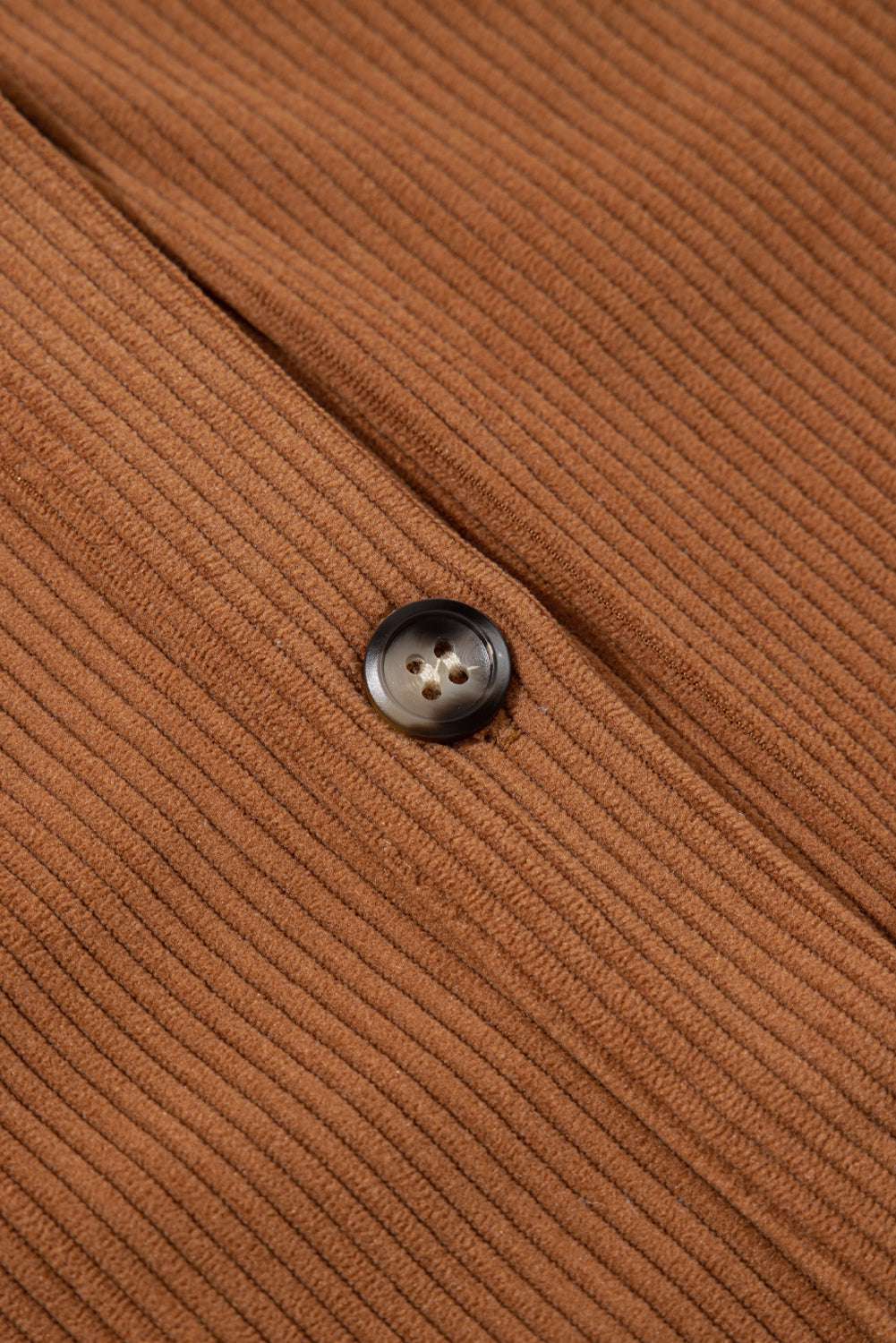 Cinnamon Corduroy Flap Pocket Button Up Round Hem Shacket - Outerwear/Jackets