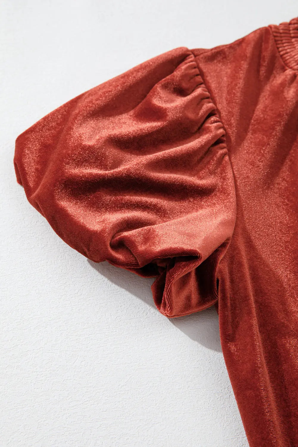 Cinnamon Velvet Smocked Neckline Puff Sleeve Shift Mini Dress - eAura