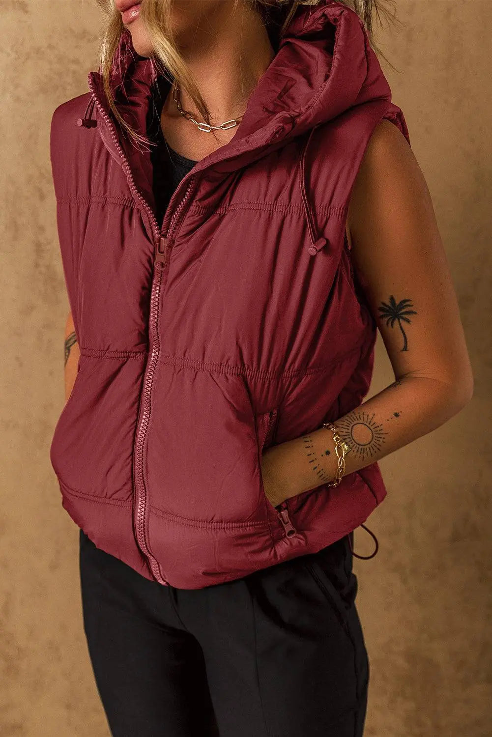 Clay Zip-up Side Pockets Hooded Puffer Gilet - BB Fashion Outlet