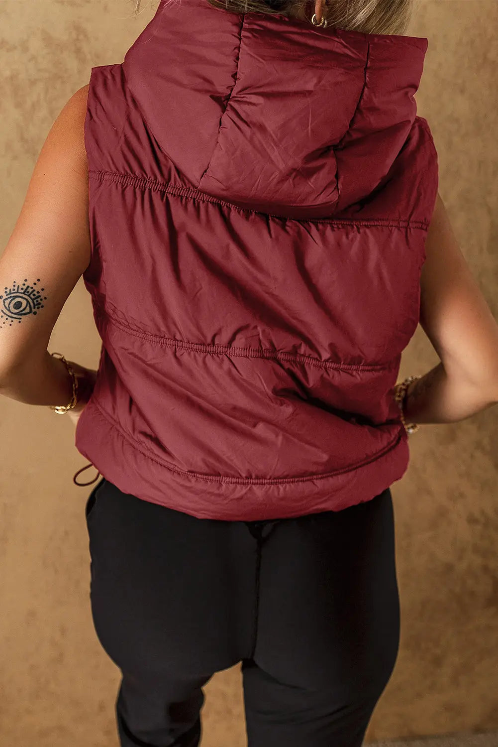 Clay Zip-up Side Pockets Hooded Puffer Vest - eAura