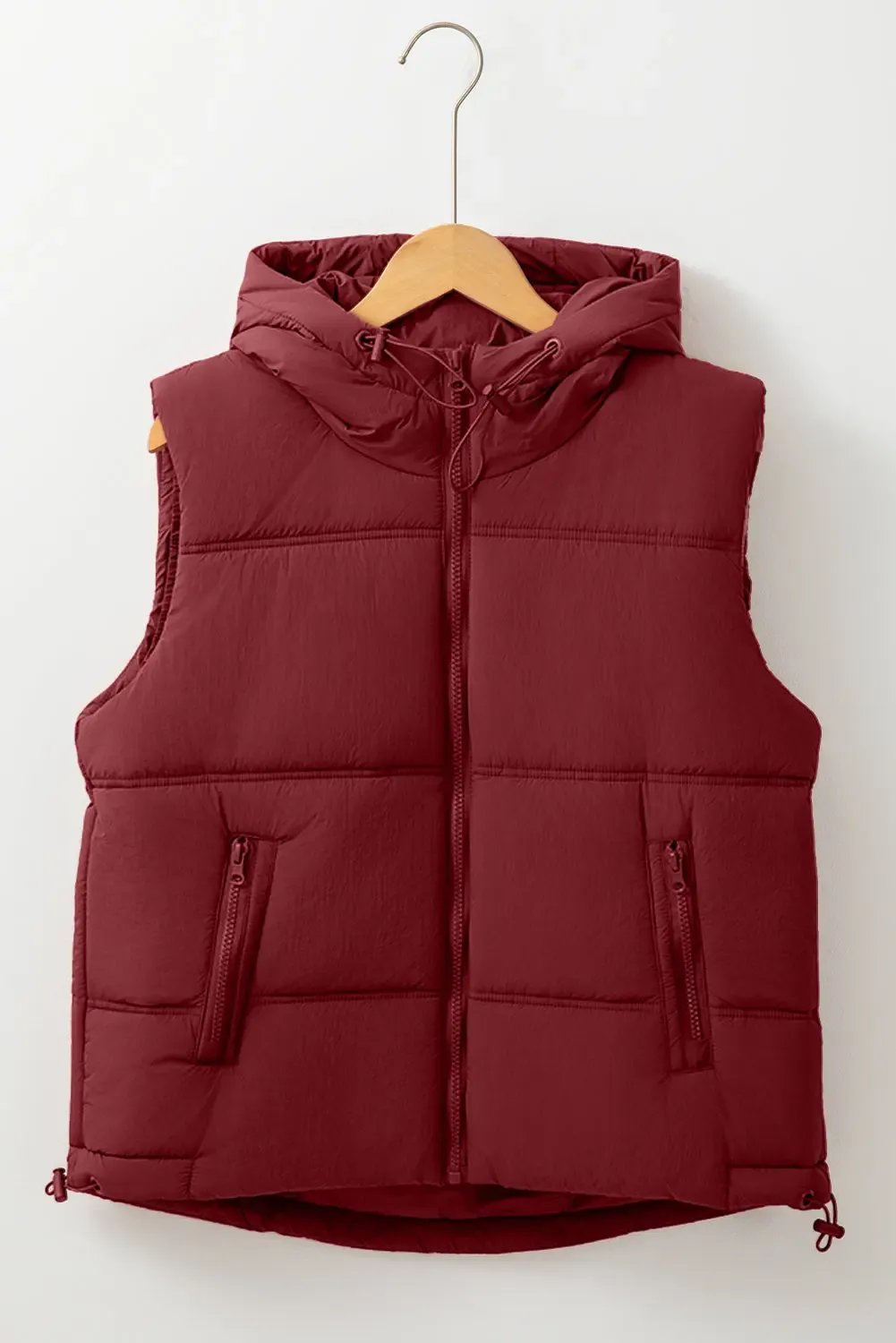 Clay Zip up Side Pockets Hooded Puffer Gilet
