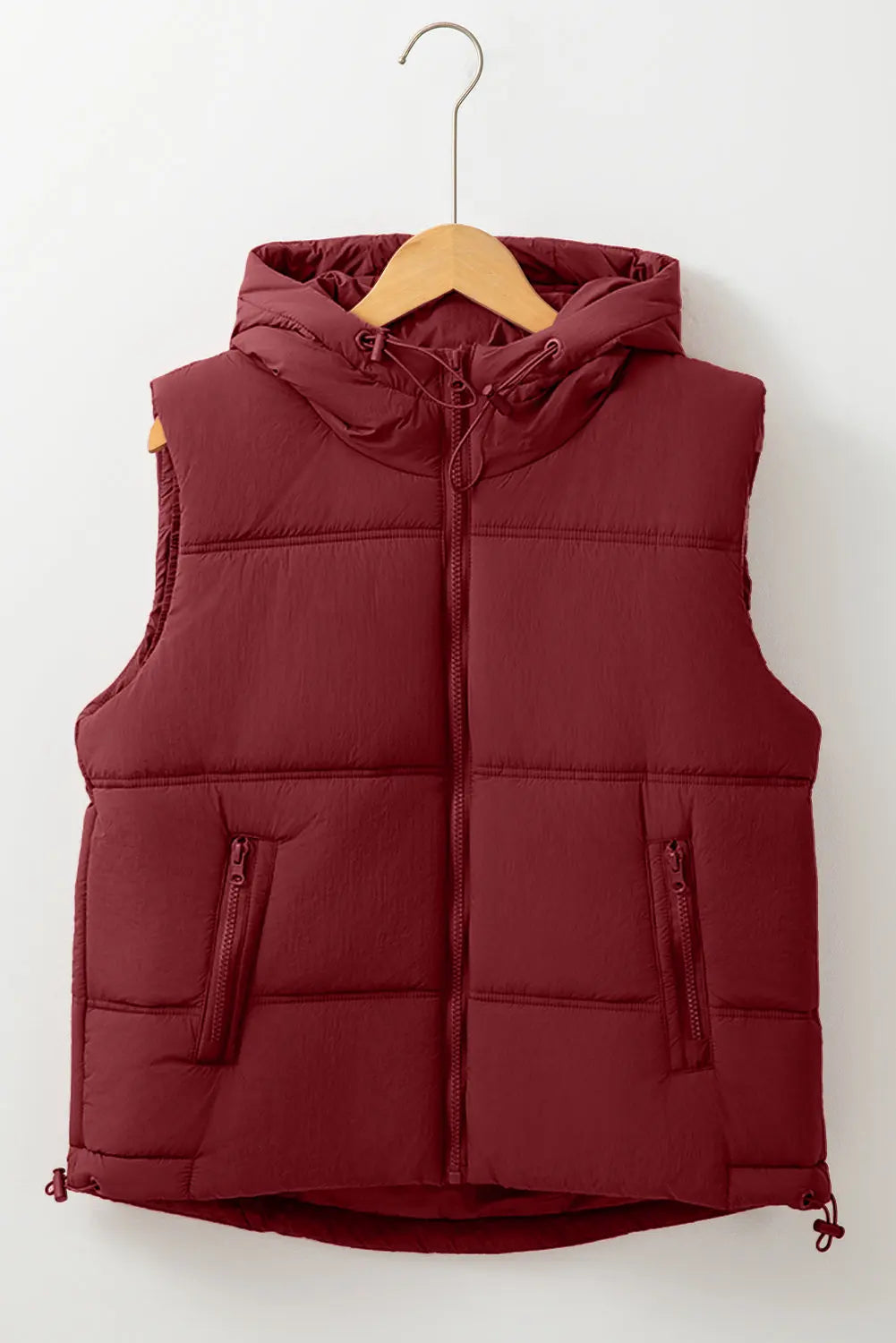 Clay Zip-up Side Pockets Hooded Puffer Vest - Outerwear/Vests