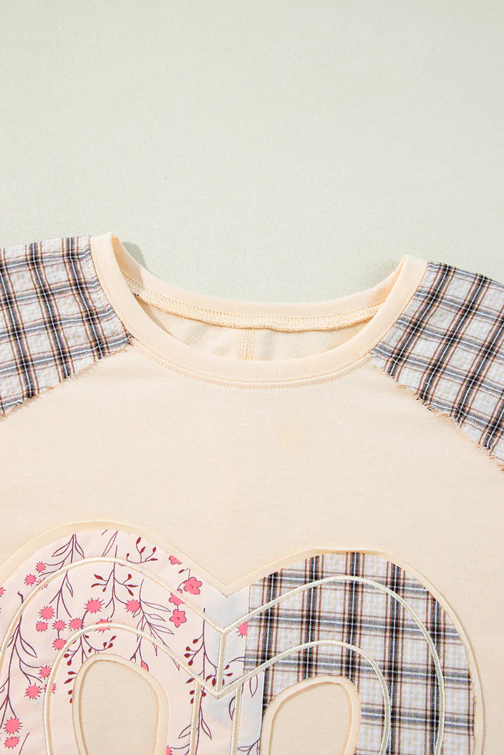 Clearly Aqua Plaid Floral Peace Heart Graphic Wide Long Sleeve Top - eAura