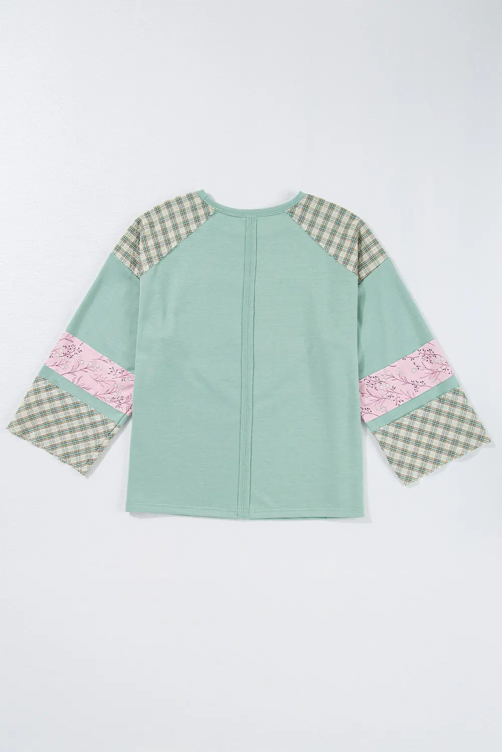 Clearly Aqua Plaid Floral Peace Heart Graphic Wide Long Sleeve Top - eAura