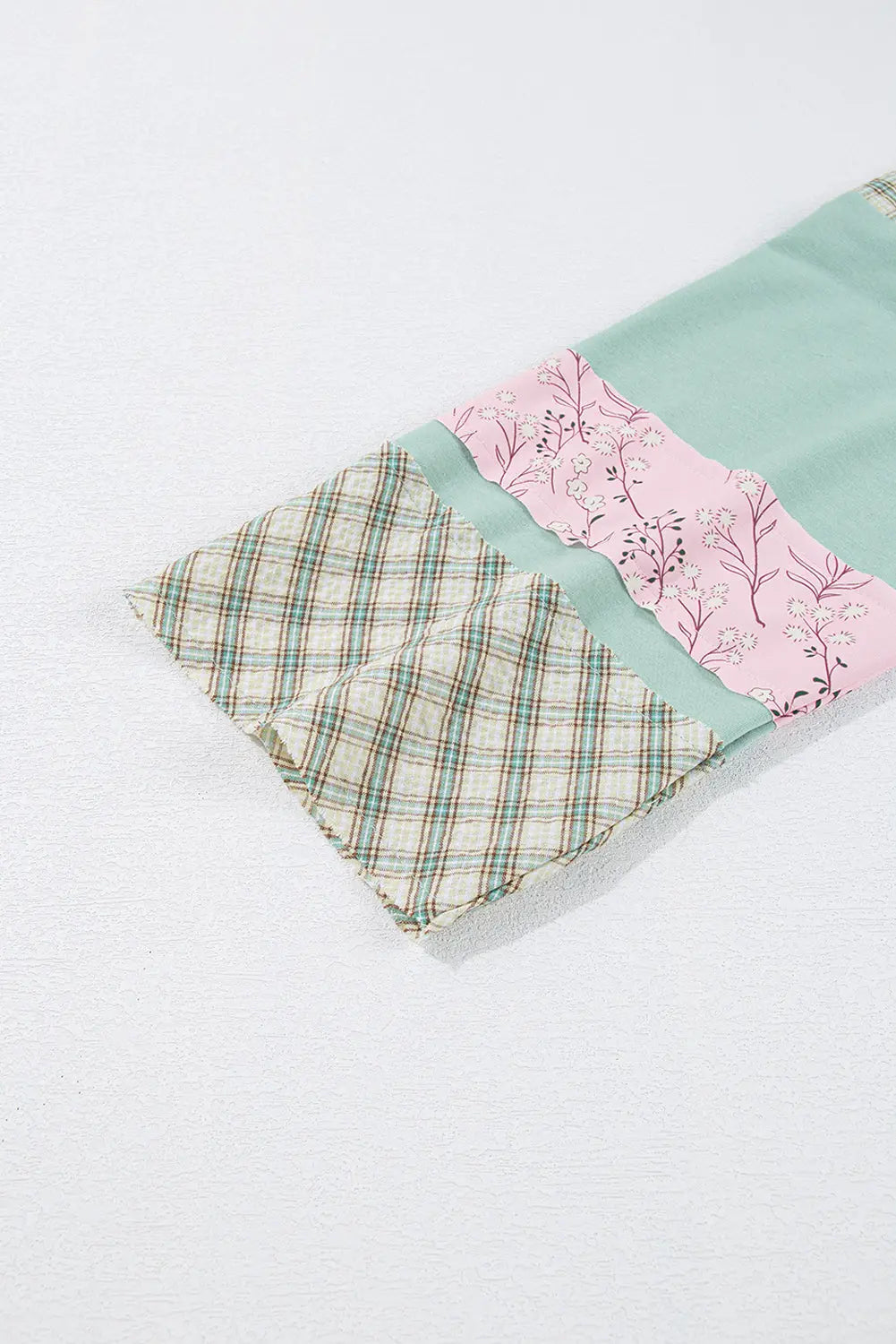 Clearly Aqua Plaid Floral Peace Heart Graphic Wide Long Sleeve Top - eAura