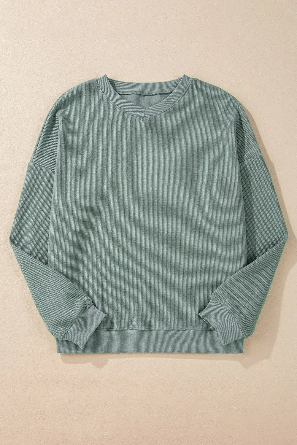 Shop Waffle Knit Drop Shoulder V-Neck Top at eAura