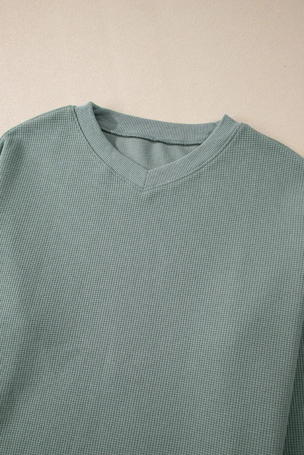 Clearly Aqua Waffle Knit Drop Shoulder V Neck Top Beagle Boutique Fashion Outlet