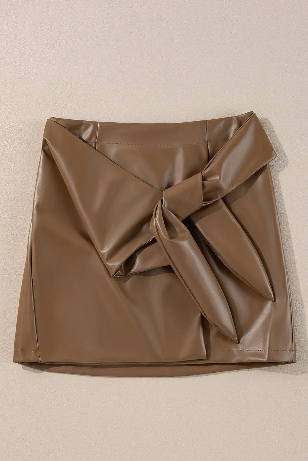 Coffee Bowknot Faux Leather Mini Skirt - eAura