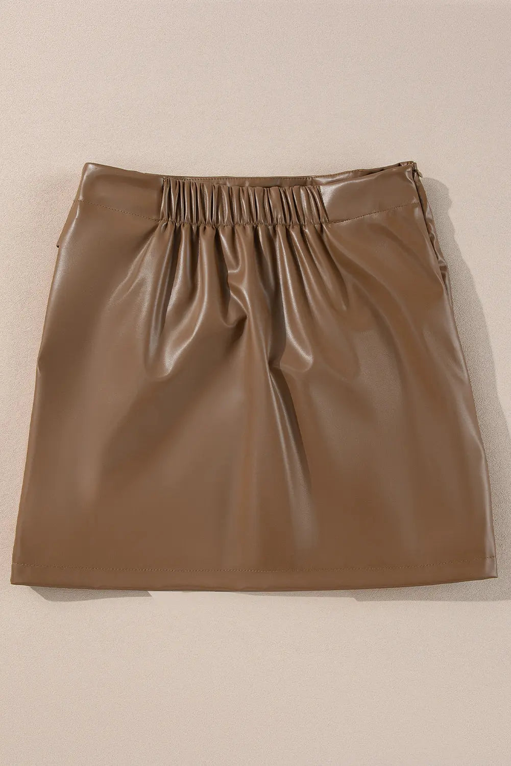 Coffee Bowknot Faux Leather Mini Skirt - eAura