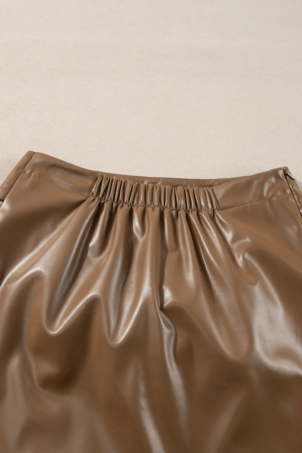 Coffee Bowknot Faux Leather Mini Skirt - eAura