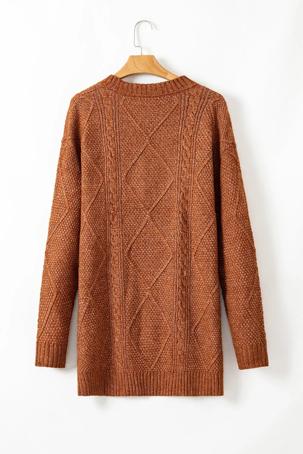 Coffee Cable Knit Drop Shoulder Loose Fit Sweater Dress Beagle Boutique Fashion Outlet