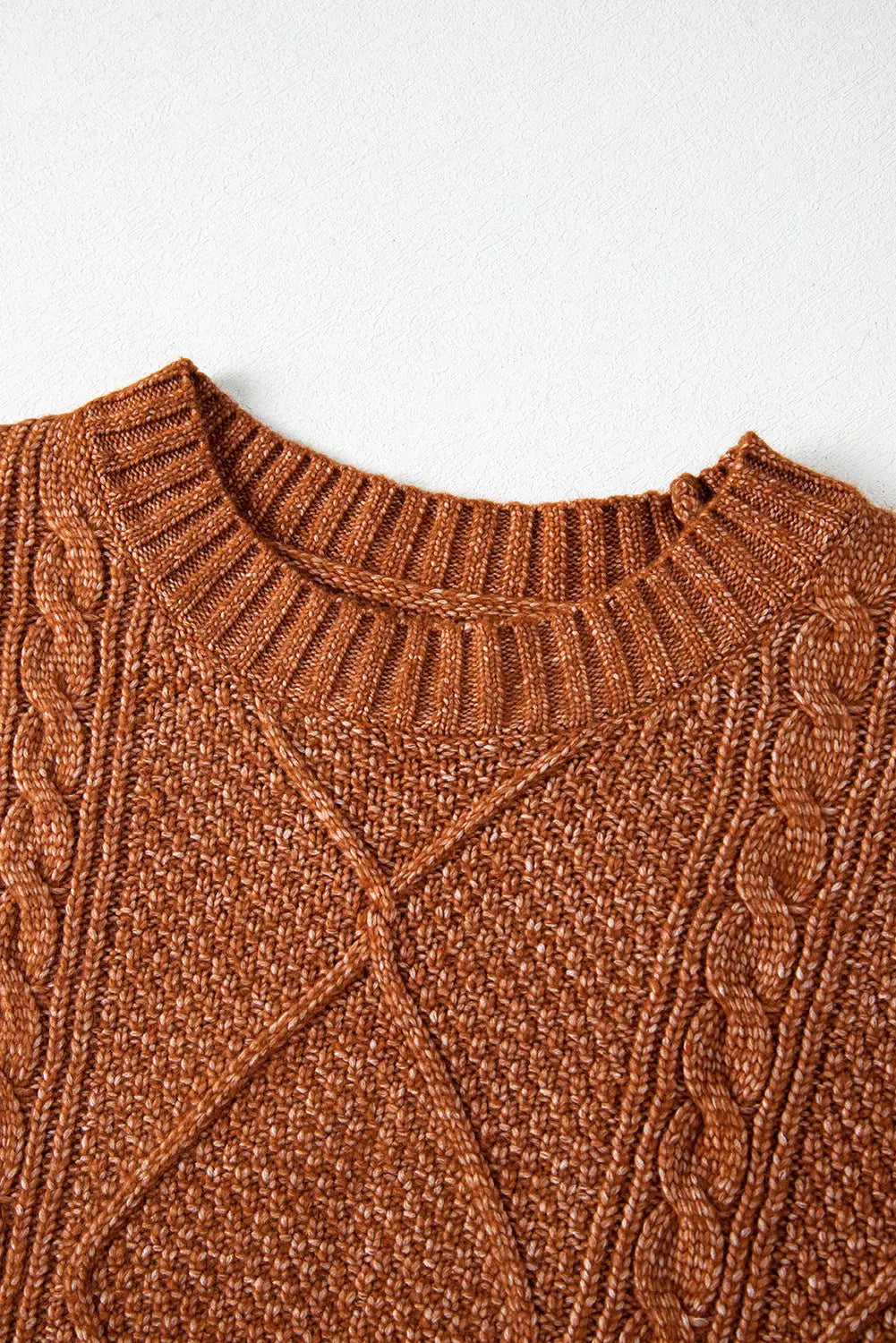 Coffee Cable Knit Drop Shoulder Loose Fit Sweater Dress Beagle Boutique Fashion Outlet