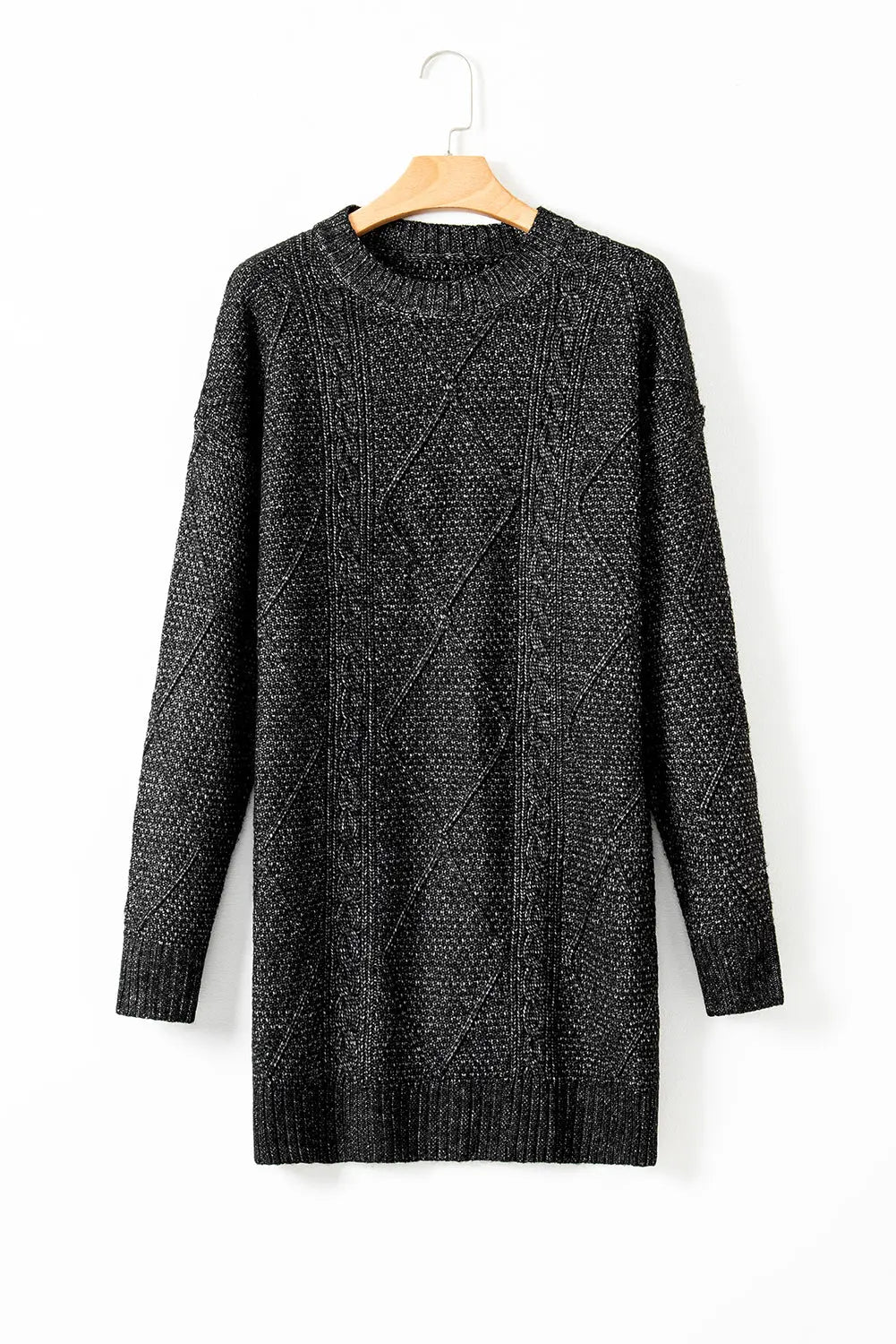 Coffee Cable Knit Drop Shoulder Loose Fit Sweater Dress Beagle Boutique Fashion Outlet