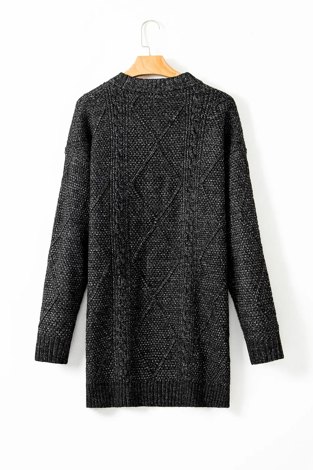 Coffee Cable Knit Drop Shoulder Loose Fit Sweater Dress Beagle Boutique Fashion Outlet