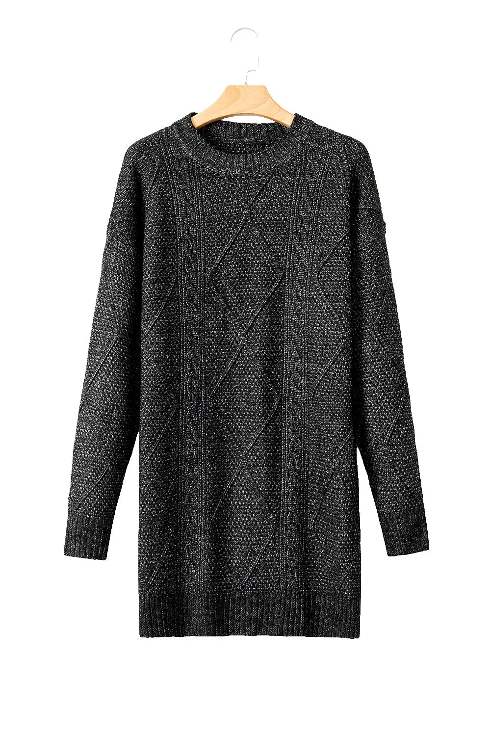 Coffee Cable Knit Drop Shoulder Loose Fit Sweater Dress Beagle Boutique Fashion Outlet