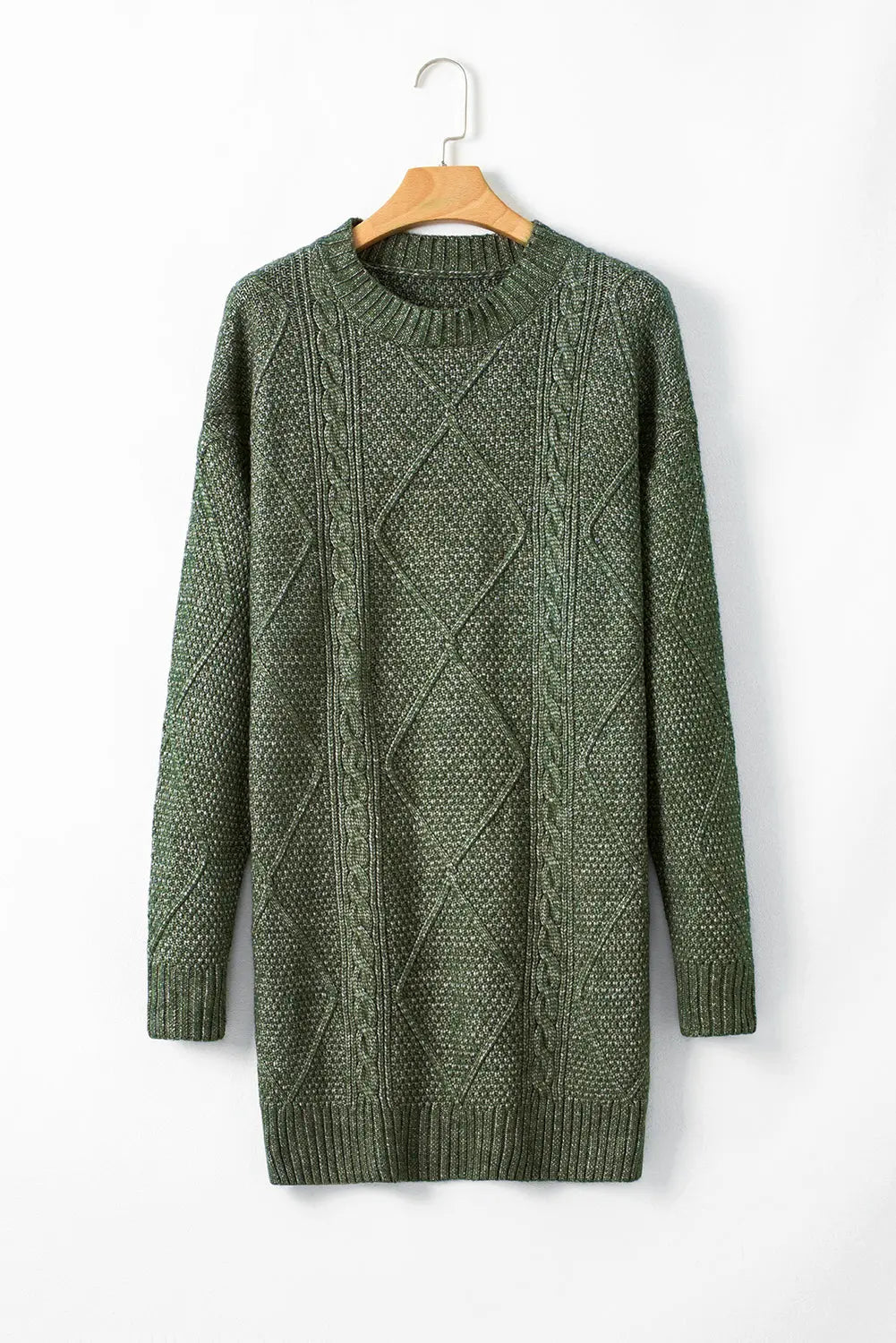 Coffee Cable Knit Drop Shoulder Loose Fit Sweater Dress Beagle Boutique Fashion Outlet
