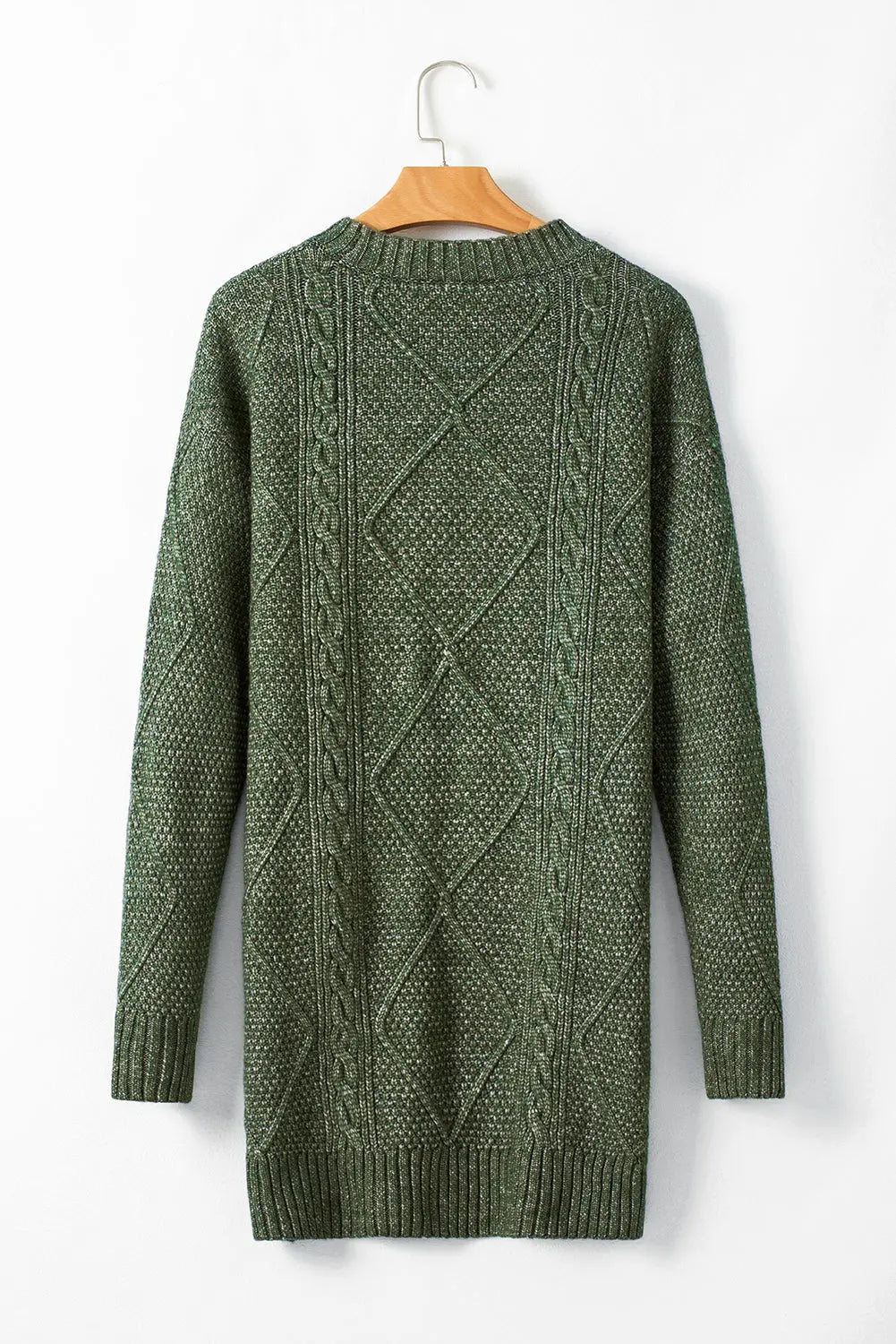 Coffee Cable Knit Drop Shoulder Loose Fit Sweater Dress Beagle Boutique Fashion Outlet