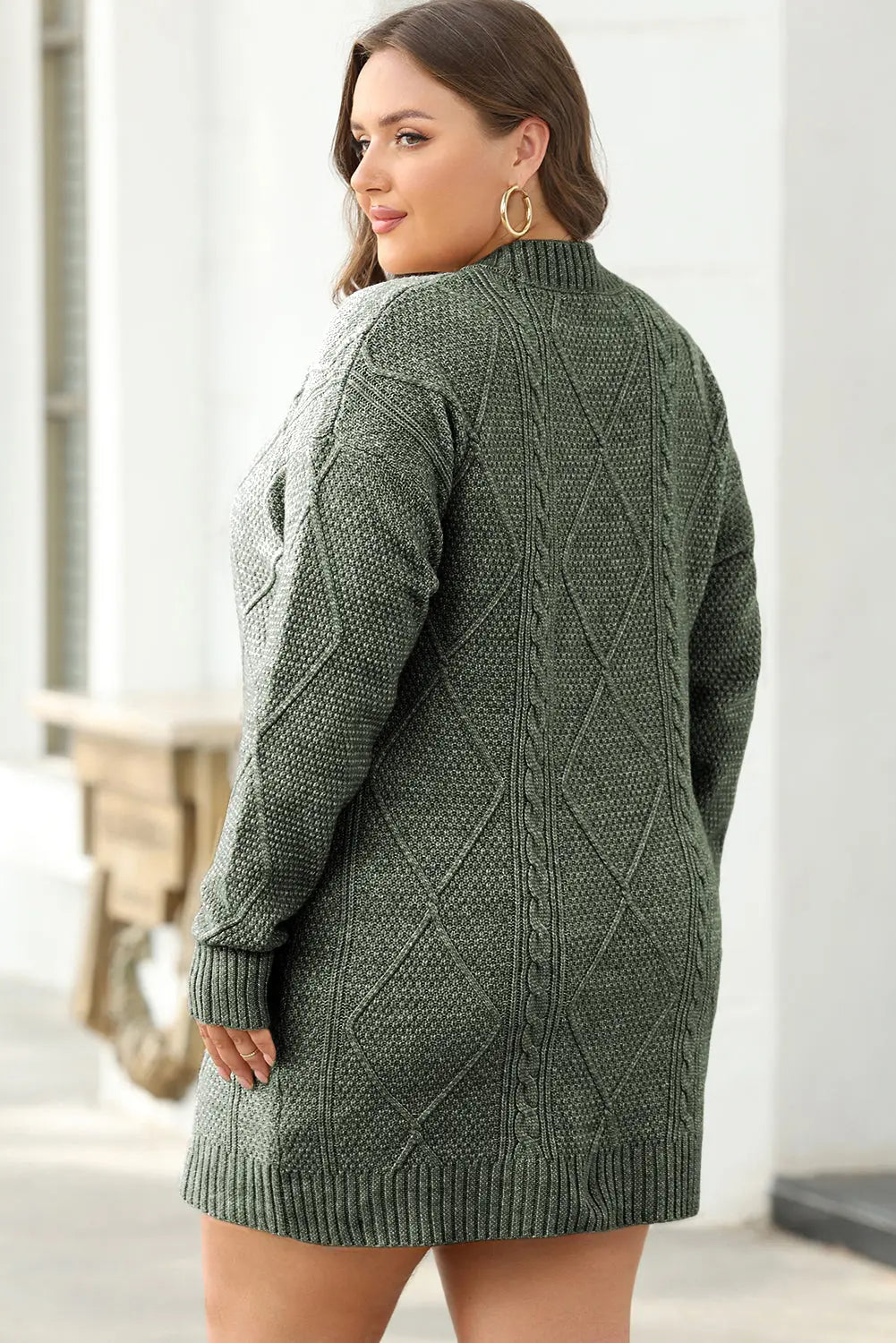 Coffee Cable Knit Drop Shoulder Loose Fit Sweater Dress Beagle Boutique Fashion Outlet