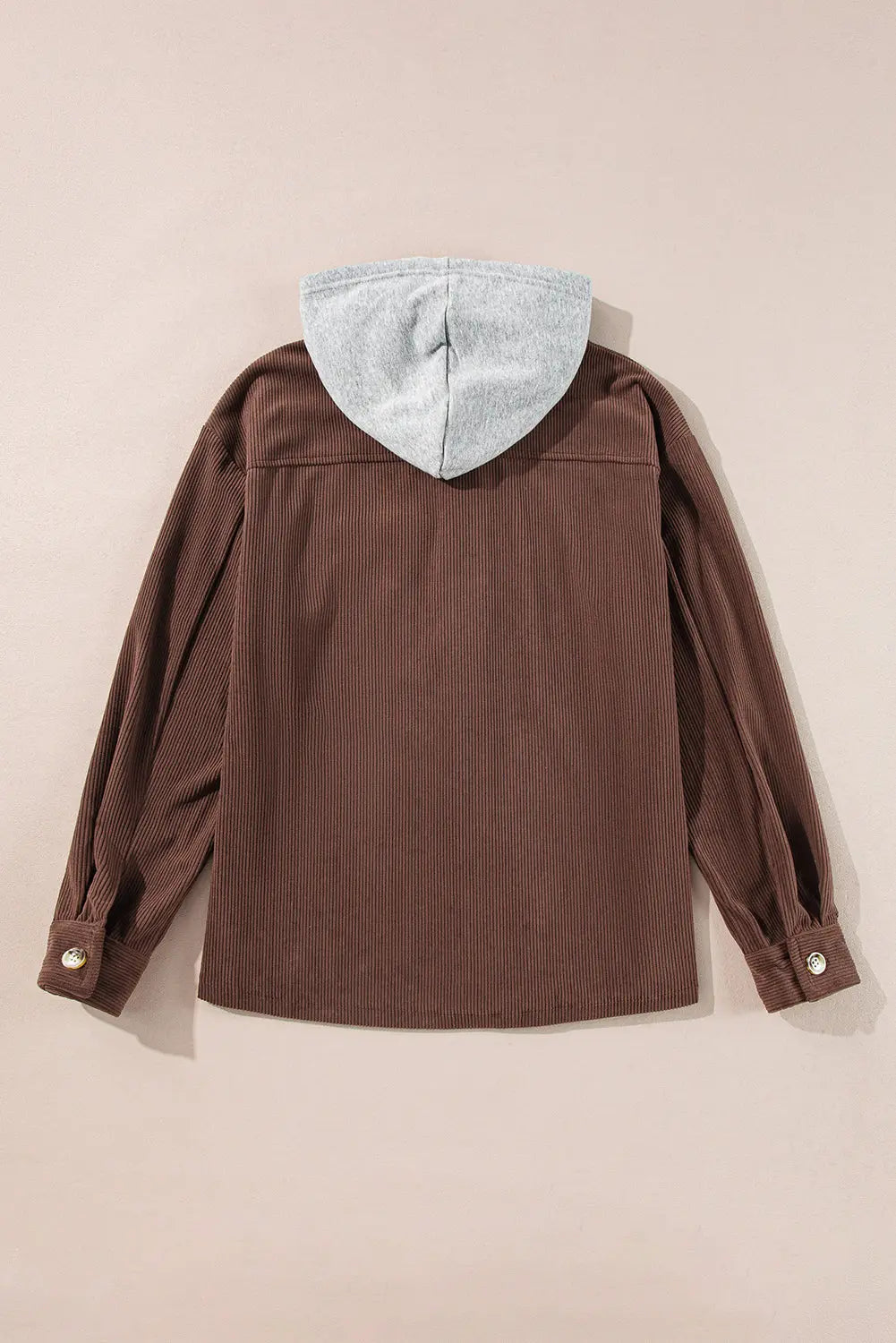 Coffee Hooded Drawstring Pockets Corduroy Shacket - eAura