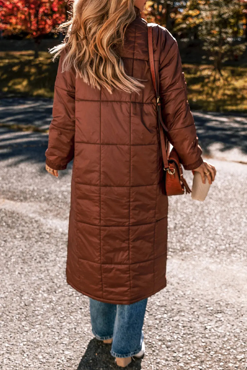 Coffee Quilted Puffer Stand Neck Zipped Mid-length Coat Beagle Boutique Fashion Outlet