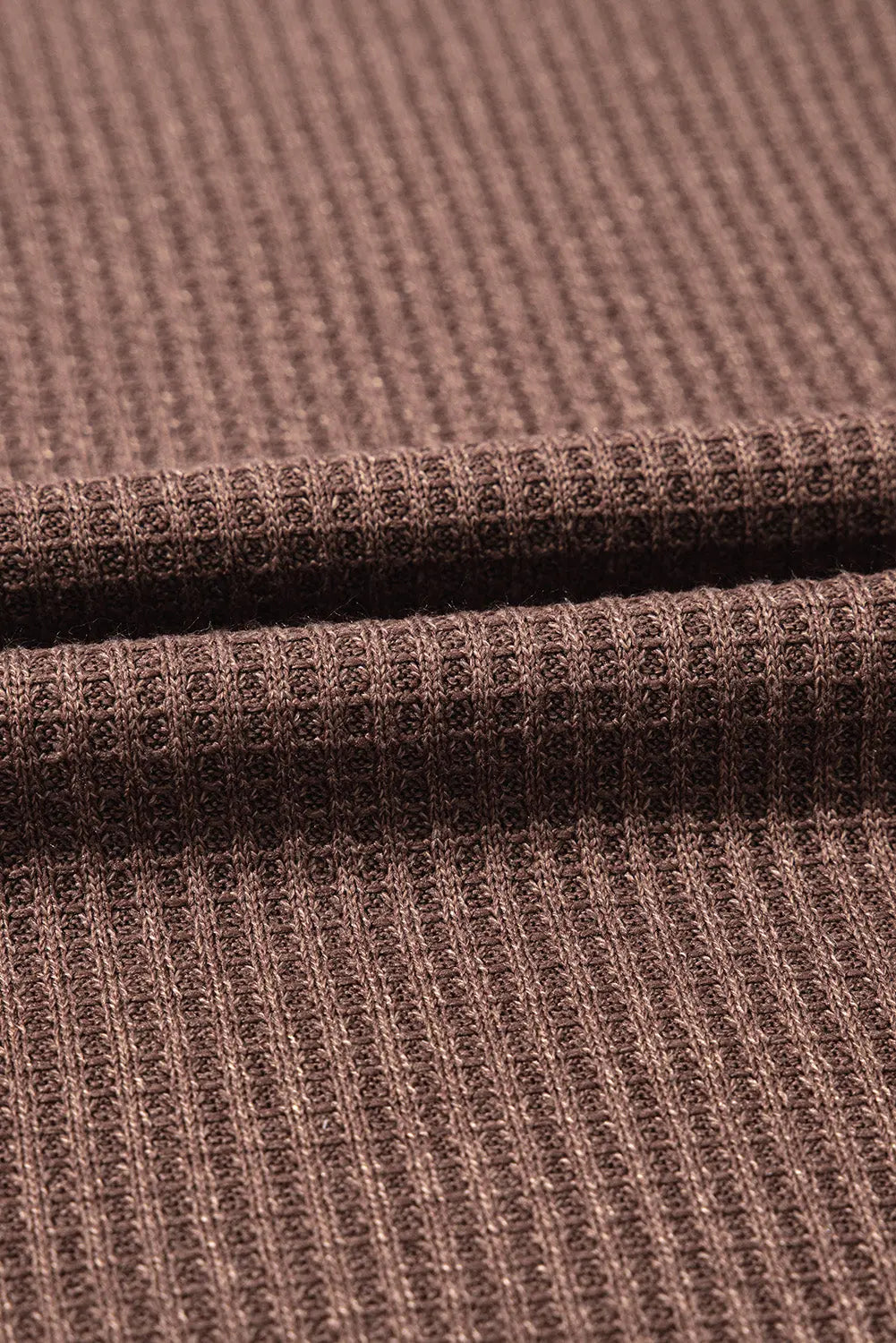 Coffee Ruffled Floral Sleeve Patchwork Waffle Knit O Neck Blouse - eAura