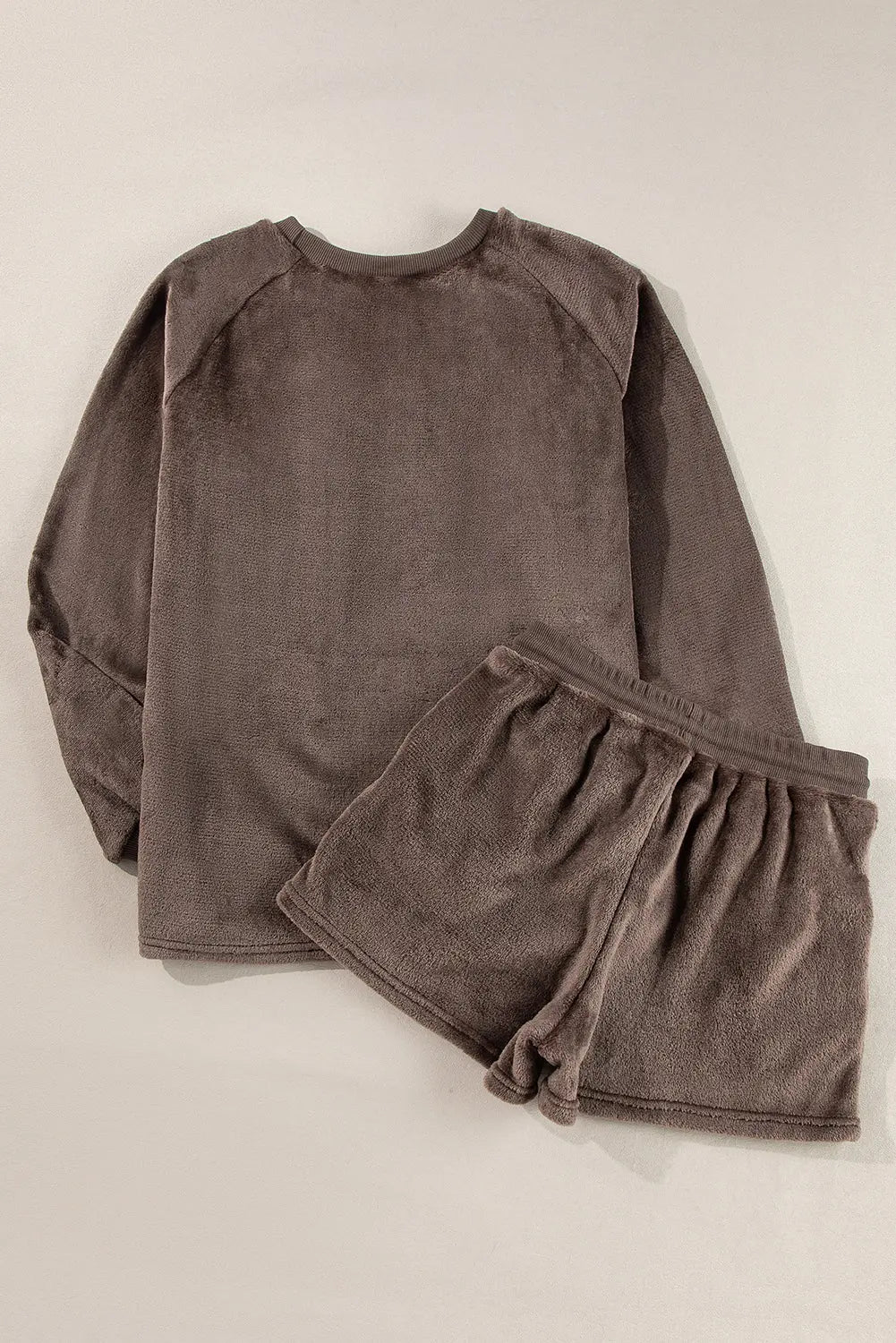 Coffee Solid Loose Fit Two Piece Fleece Lounge Set Beagle Boutique Fashion Outlet