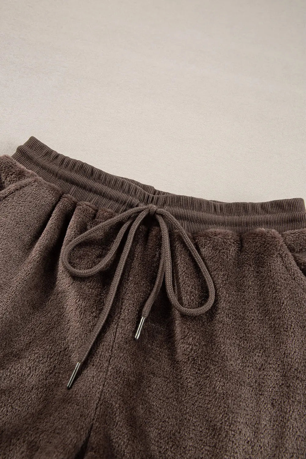 Coffee Solid Loose Fit Two Piece Fleece Lounge Set Beagle Boutique Fashion Outlet