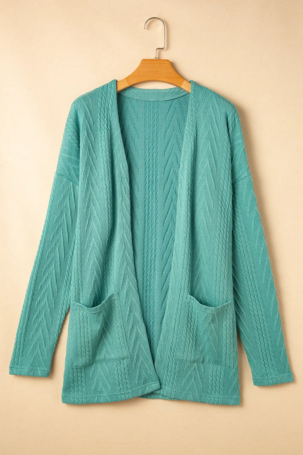 Coffee  Solid Textured Open Front Cardigan with Pocket Beagle Boutique Fashion Outlet