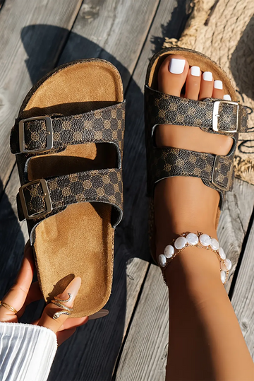 Coffee Vintage Double Buckle Comfortable Sandals - eAura