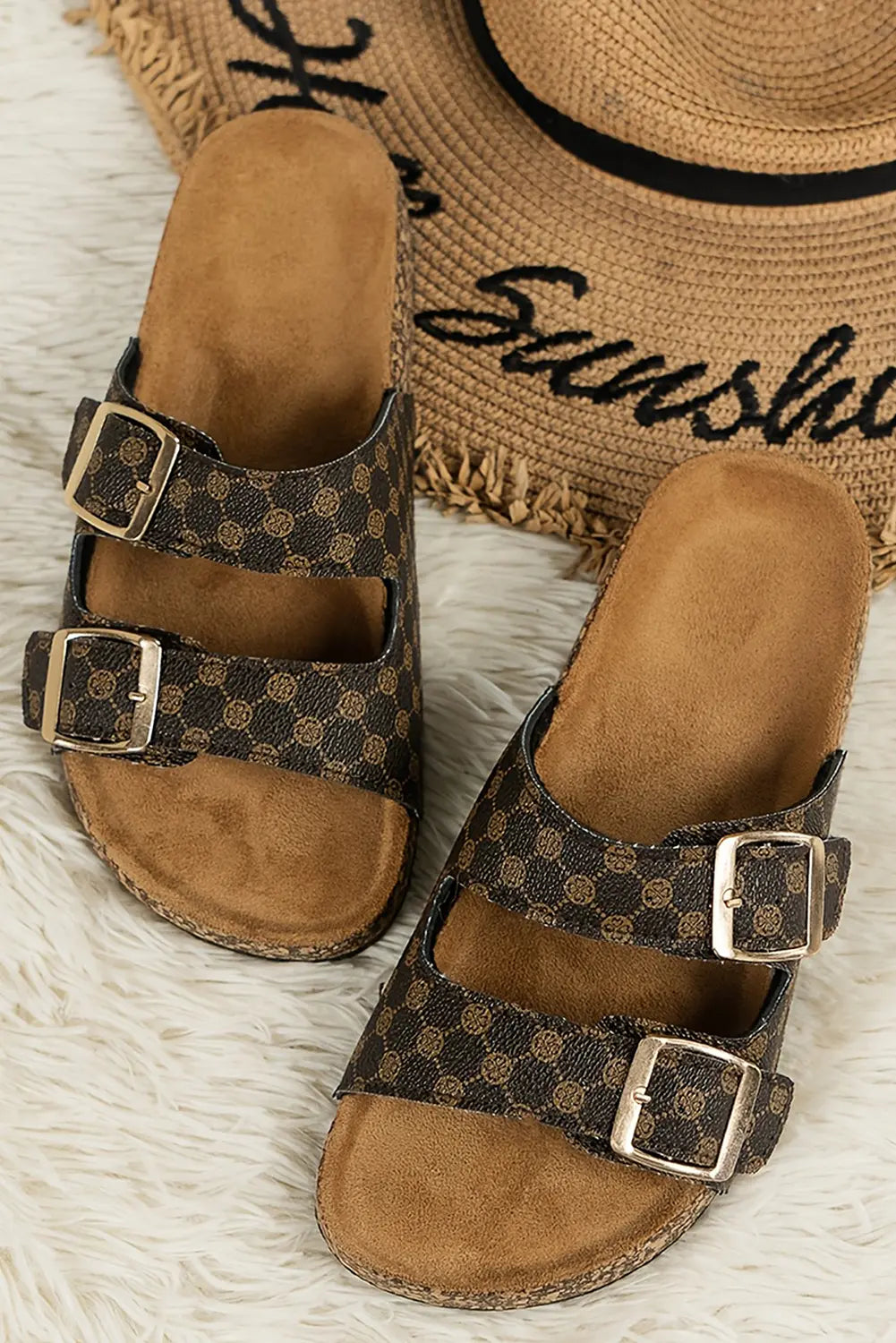 Coffee Vintage Double Buckle Comfortable Sandals - eAura