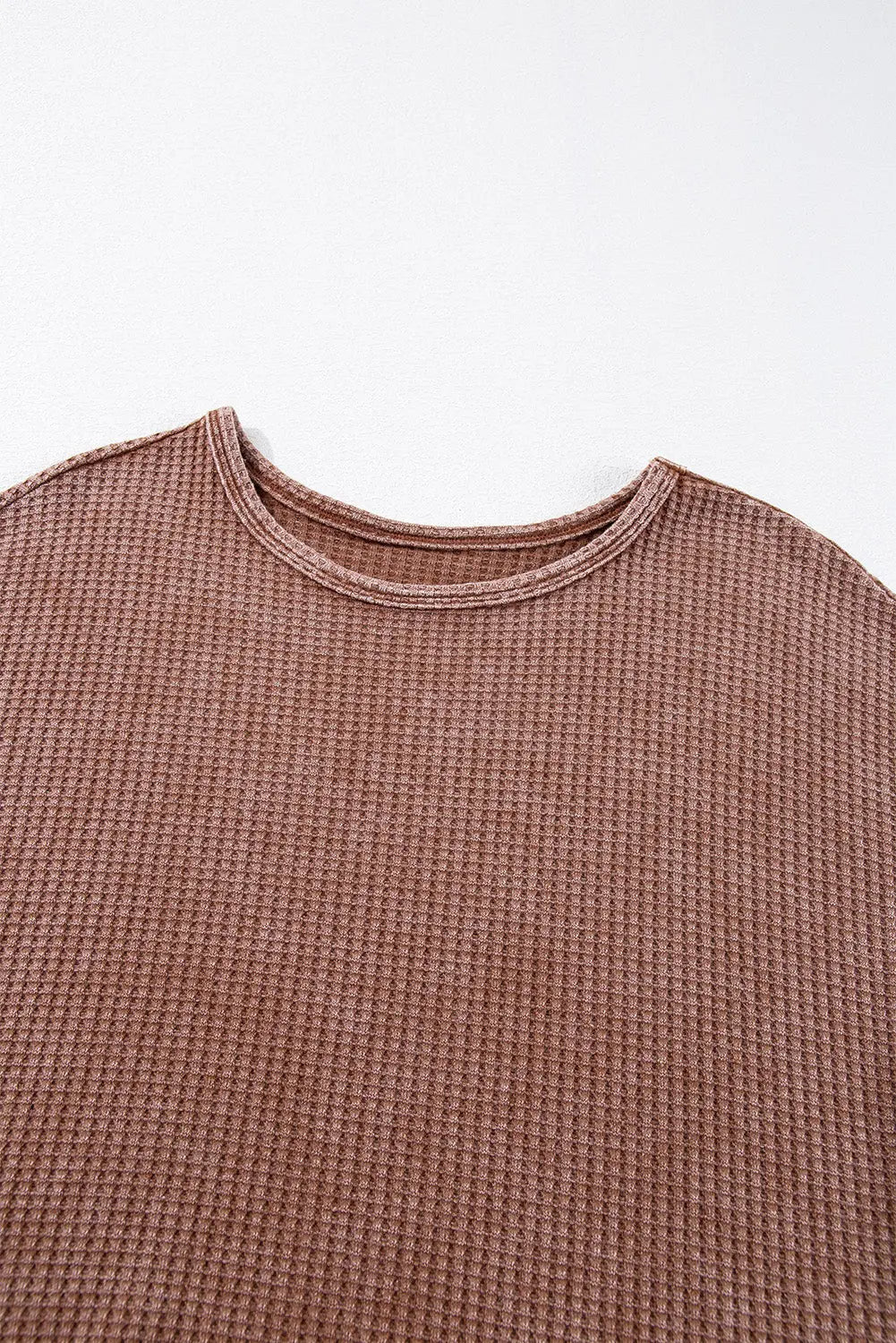 Coffee Waffle Knit Fringed High Low Loose Top Beagle Boutique Fashion Outlet