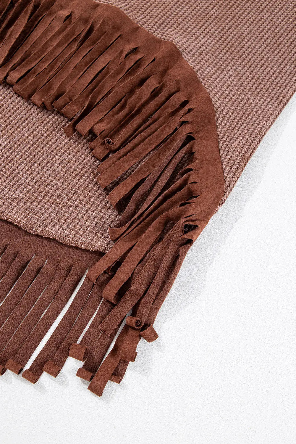 Coffee Waffle Knit Fringed High Low Loose Top Beagle Boutique Fashion Outlet