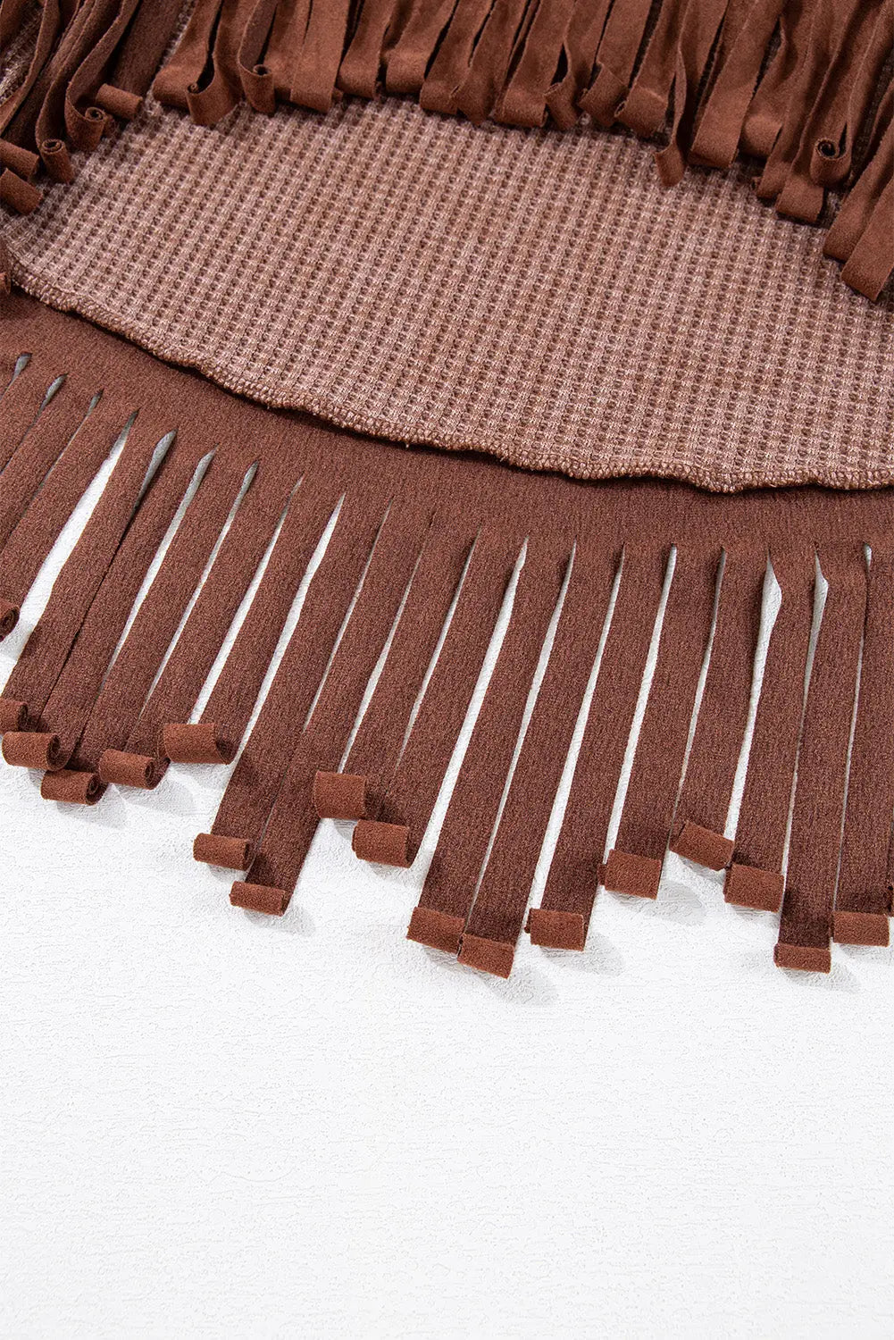 Coffee Waffle Knit Fringed High Low Loose Top Beagle Boutique Fashion Outlet