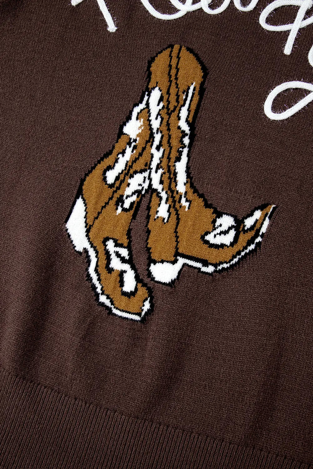 Coffee Western Howdy Boot Graphic High Neck Sweater - eAura
