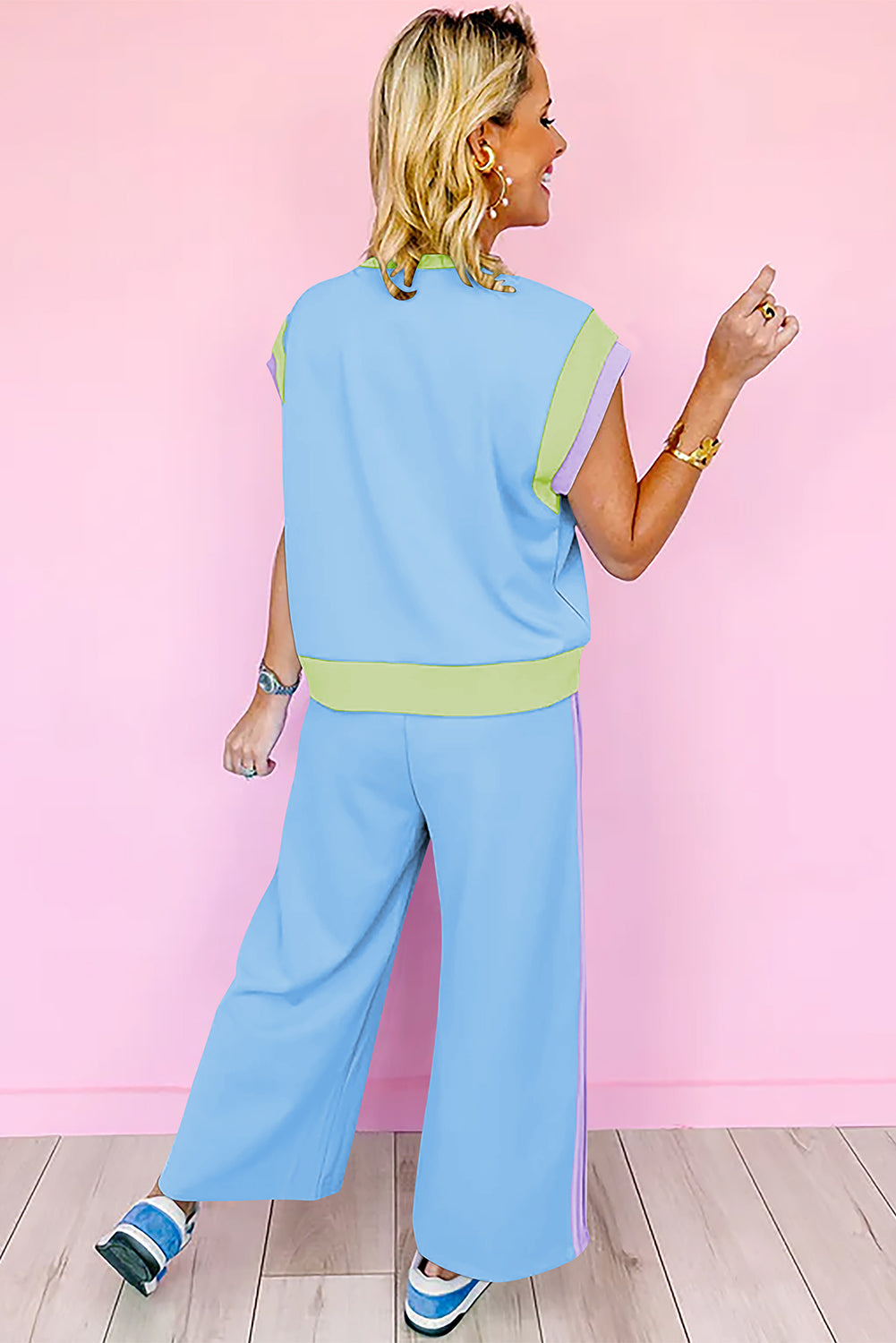 Colour Block Detail Casual Two-piece Co-ord Set Outfit - Two Piece Sets/Pant Sets