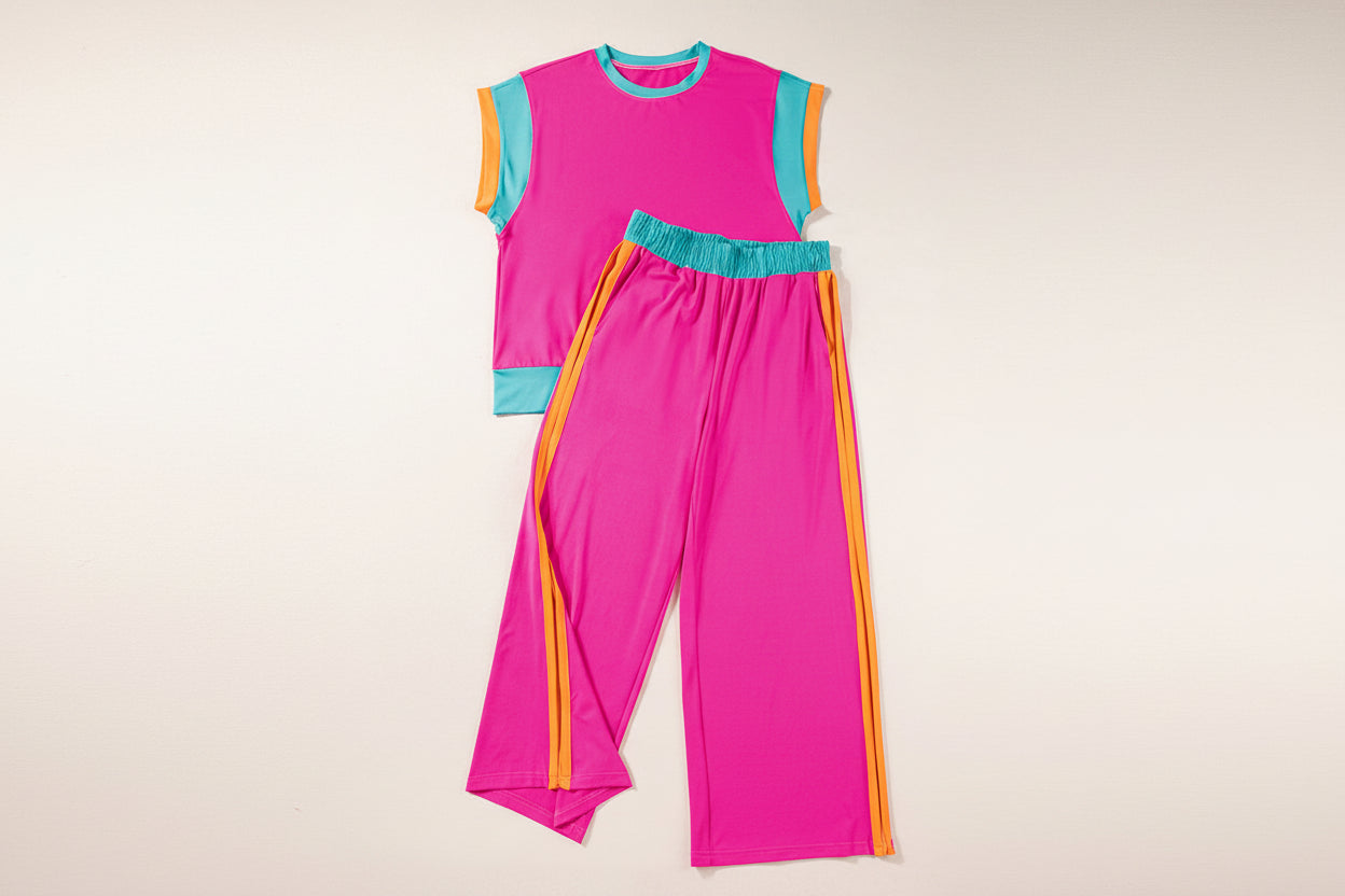 Colour Block Detail Casual Two-piece Co-ord Set - Two Piece Sets/Pant Sets