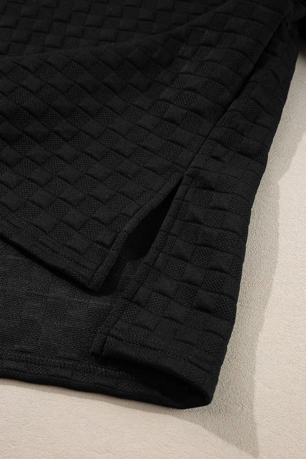 Colour black Checkered Textured Split Pullover Top and Trousers Set Beagle Boutique Fashion Outlet