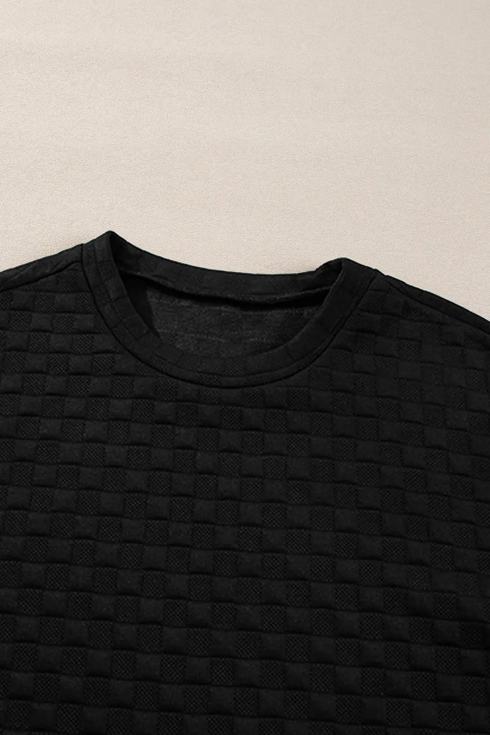 Colour black Checkered Textured Split Pullover Top and Trousers Set Beagle Boutique Fashion Outlet