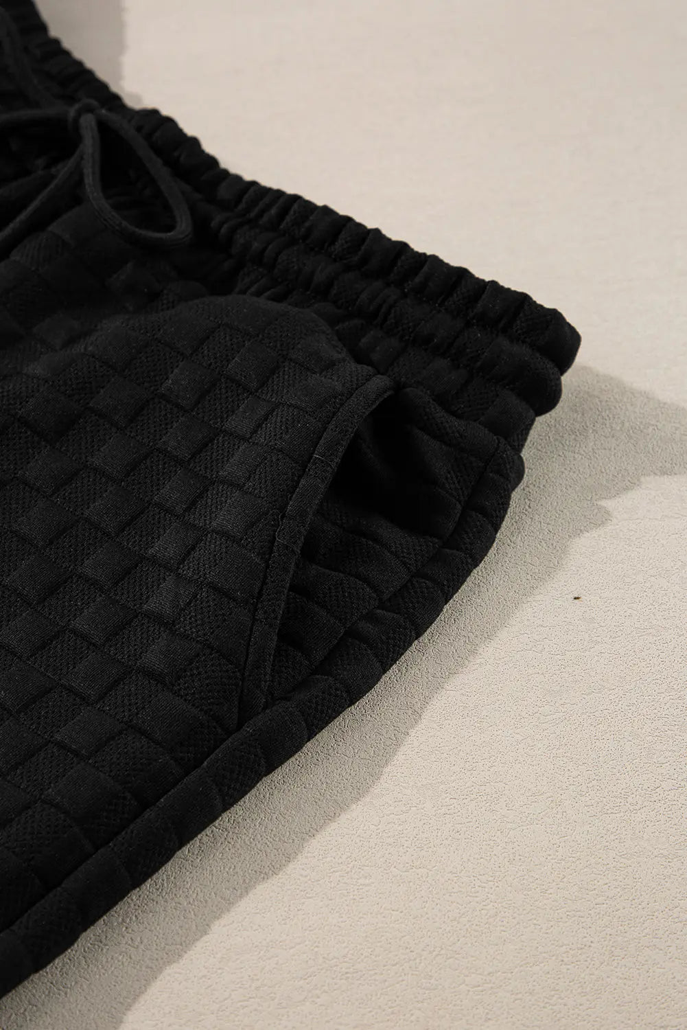 Colour black Checkered Textured Split Pullover Top and Trousers Set Beagle Boutique Fashion Outlet