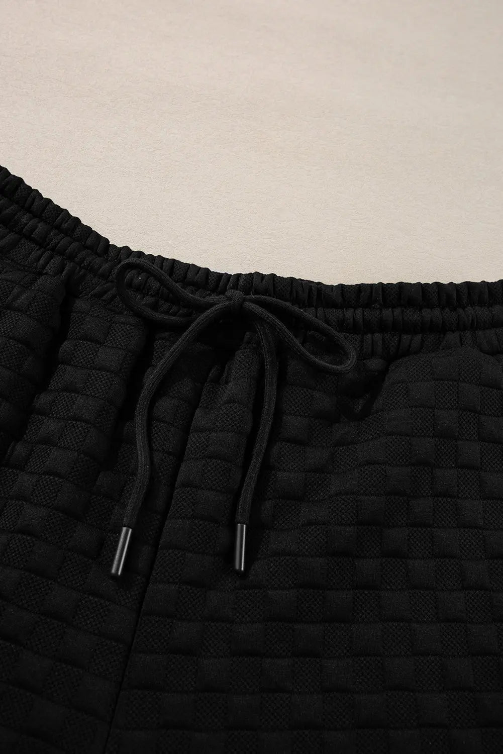 Colour black Checkered Textured Split Pullover Top and Trousers Set Beagle Boutique Fashion Outlet