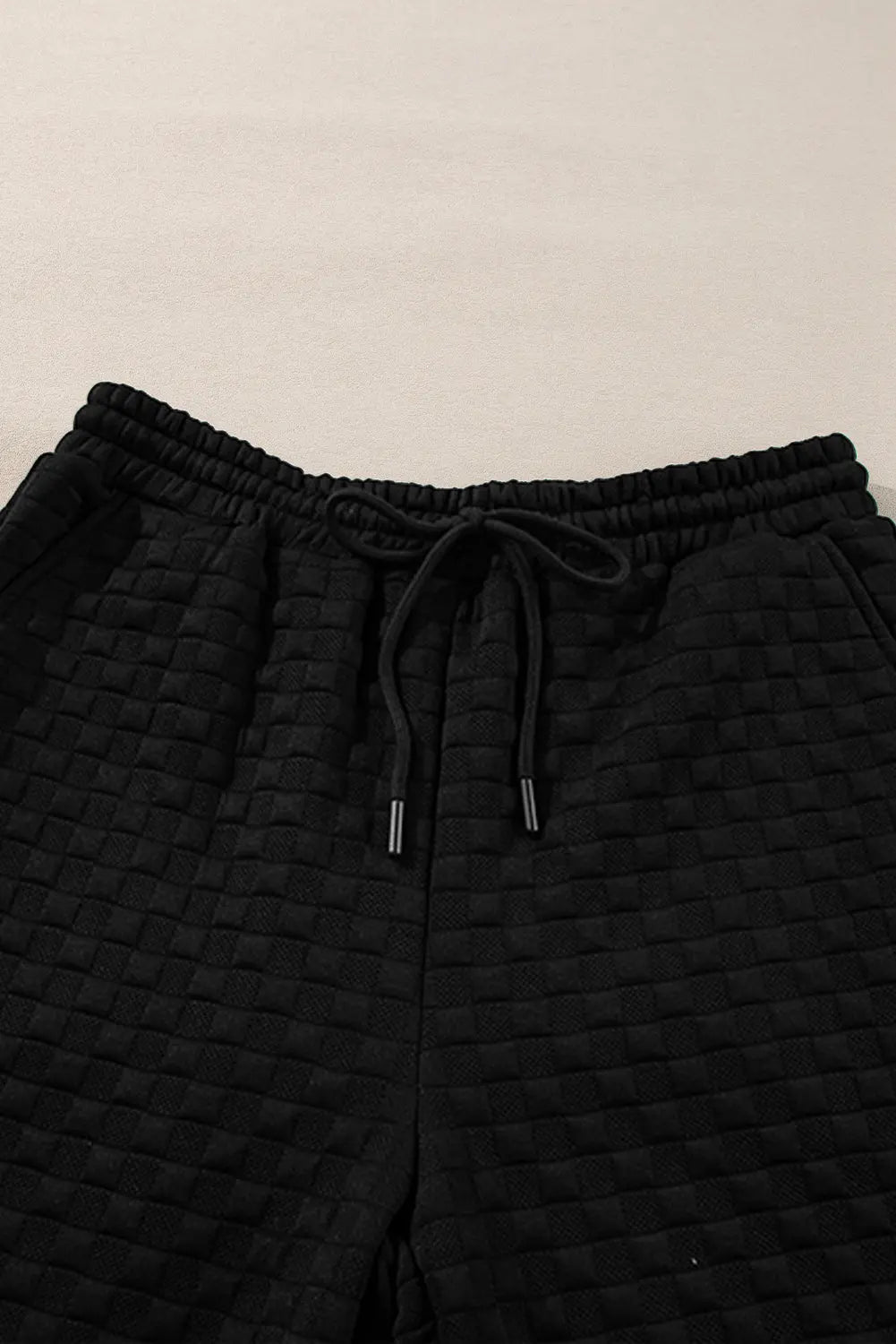 Colour black Checkered Textured Split Pullover Top and Trousers Set Beagle Boutique Fashion Outlet