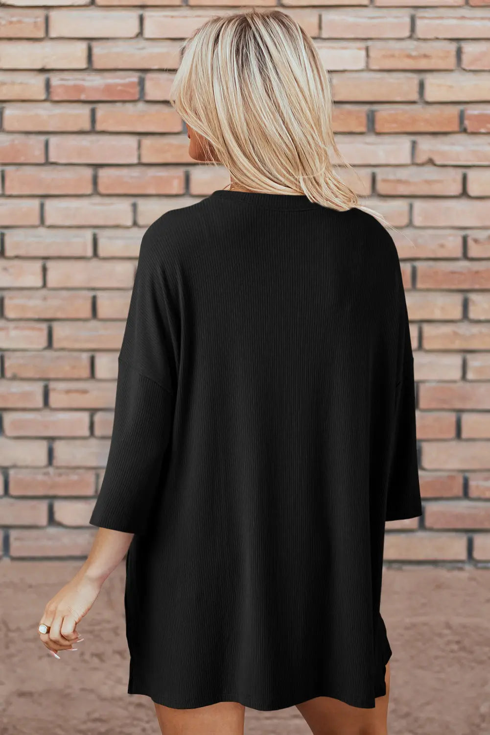 Colour black Solid Colour Loose Tunic Top and Slim Shorts Set Beagle Boutique Fashion Outlet