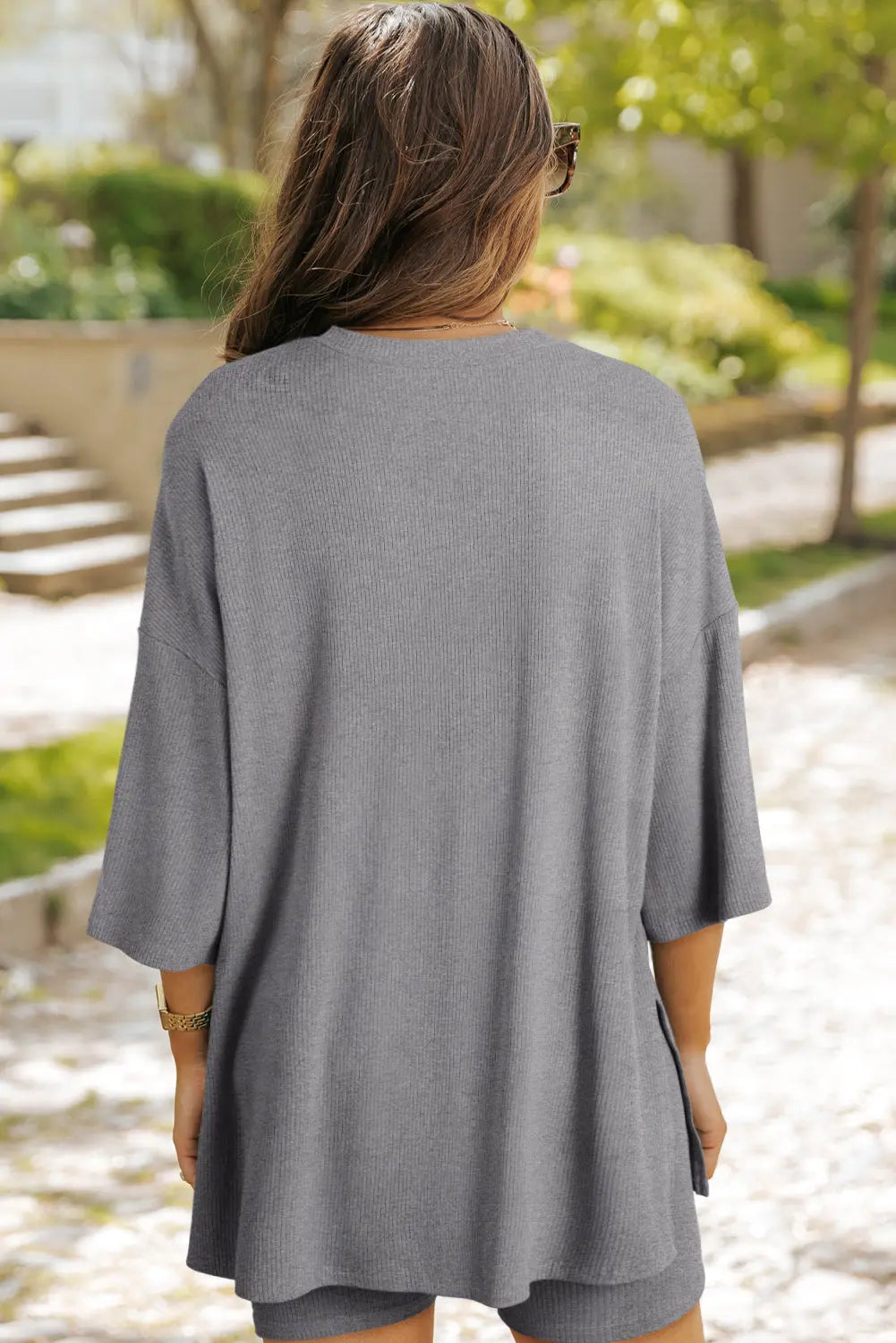 Colour black Solid Colour Loose Tunic Top and Slim Shorts Set Beagle Boutique Fashion Outlet