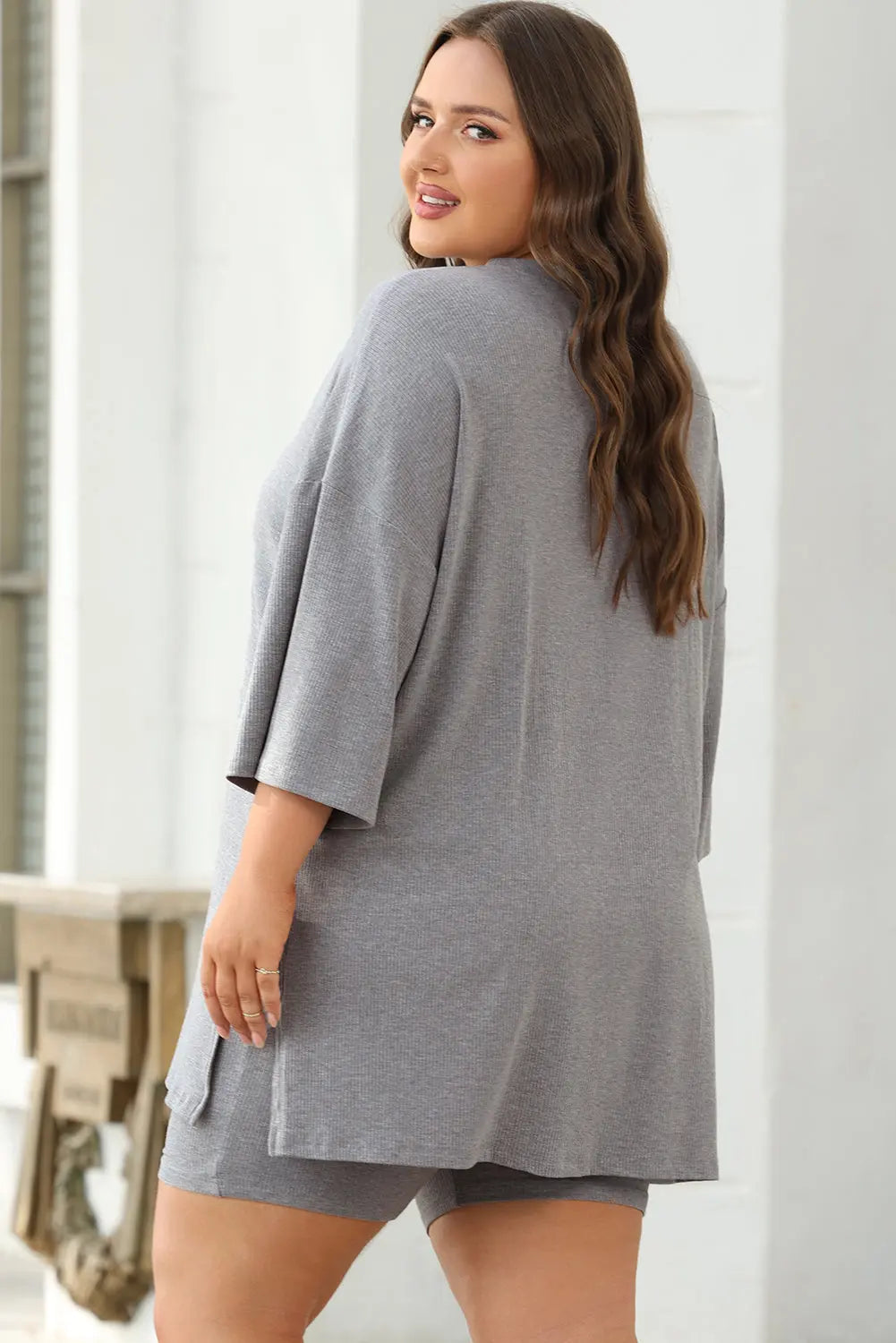 Colour black Solid Colour Loose Tunic Top and Slim Shorts Set Beagle Boutique Fashion Outlet