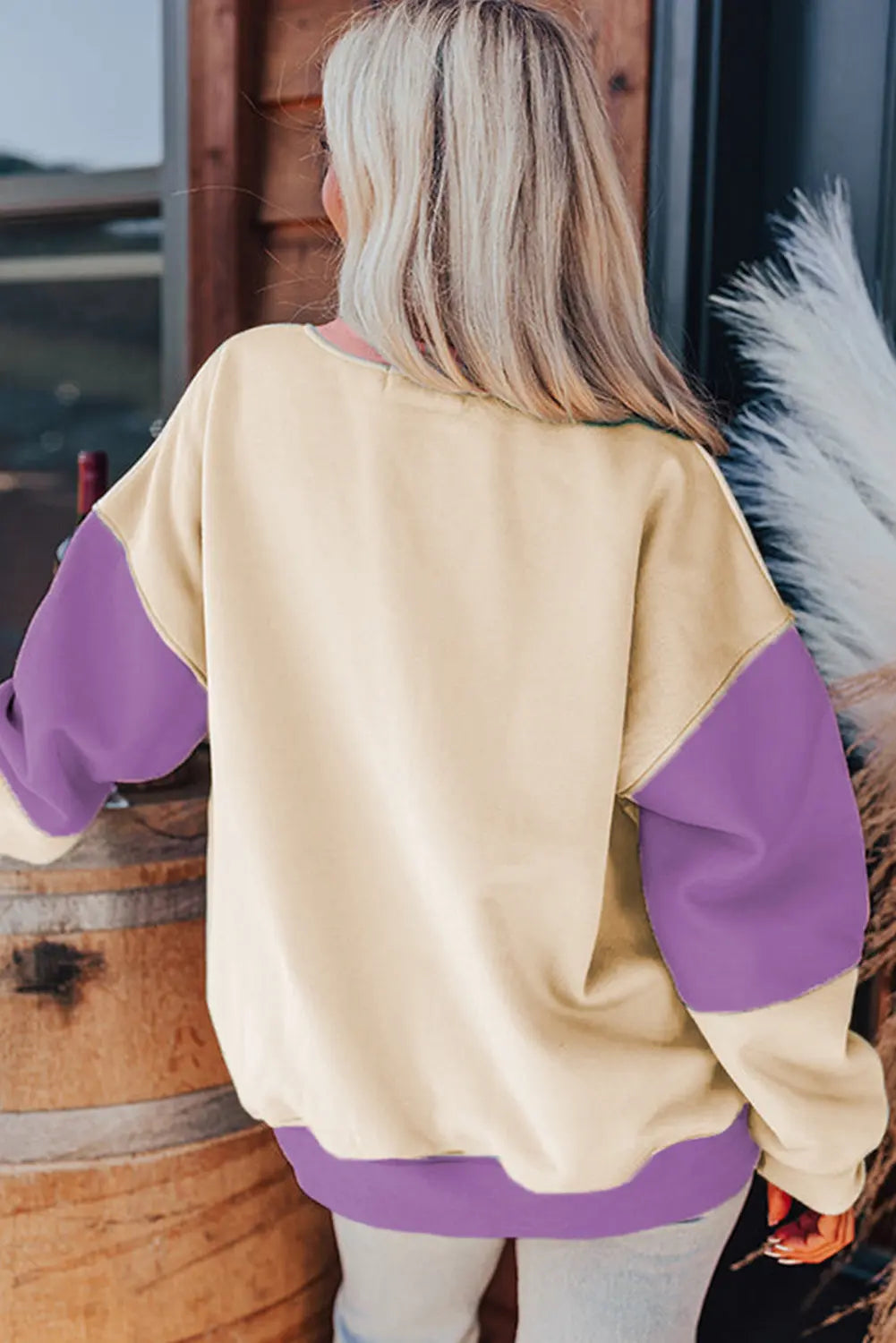 Meadow Mauve Colourblock Patchwork Drop Shoulder Sweatshirt - BB Fashion Outlet