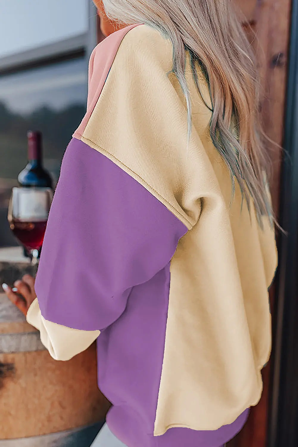Meadow Mauve Colourblock Patchwork Drop Shoulder Sweatshirt - BB Fashion Outlet